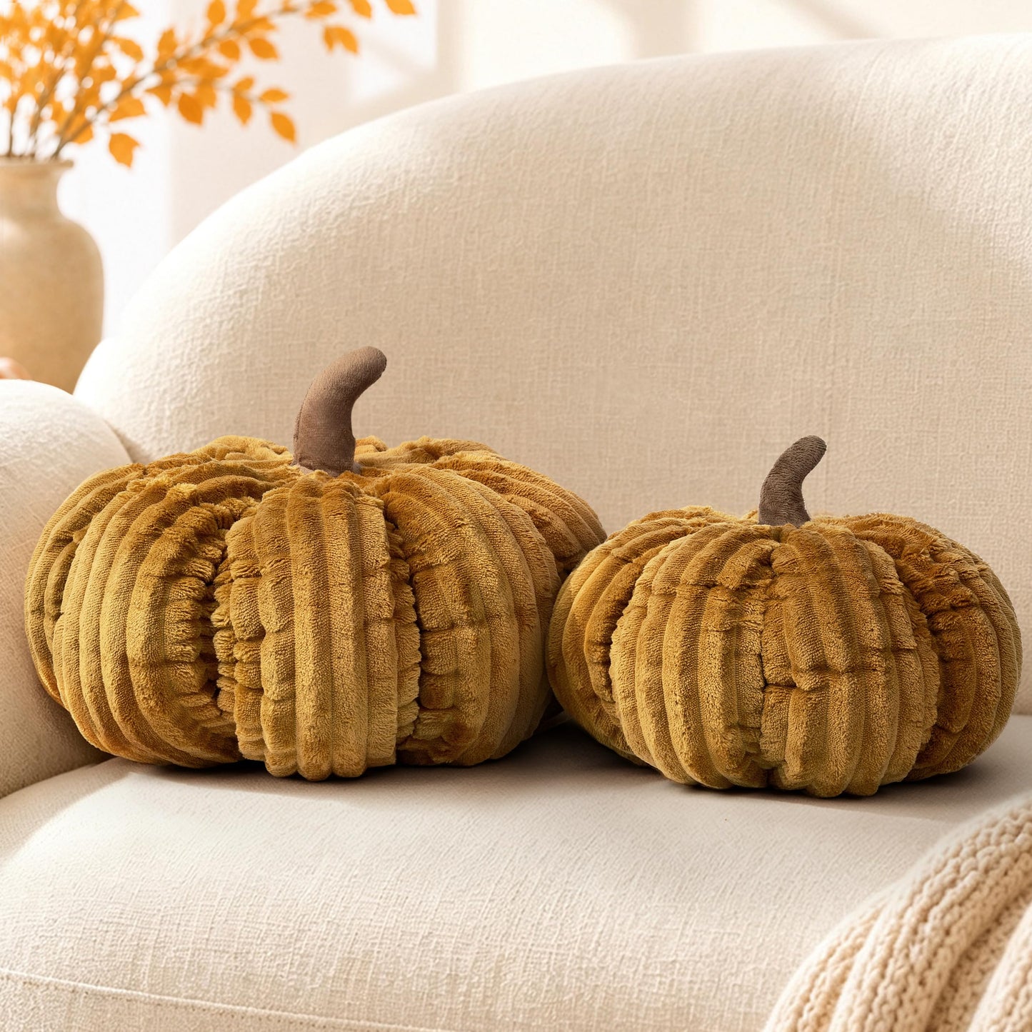 AELS Pumpkin Throw Pillow, 14" Burnt Orange Textured Fall Decorative Pillow | for Couch Sofa Bed Living Room Home Decor, Farmhouse 3D Fall Halloween Thanksgiving Decorative Accent Pillows