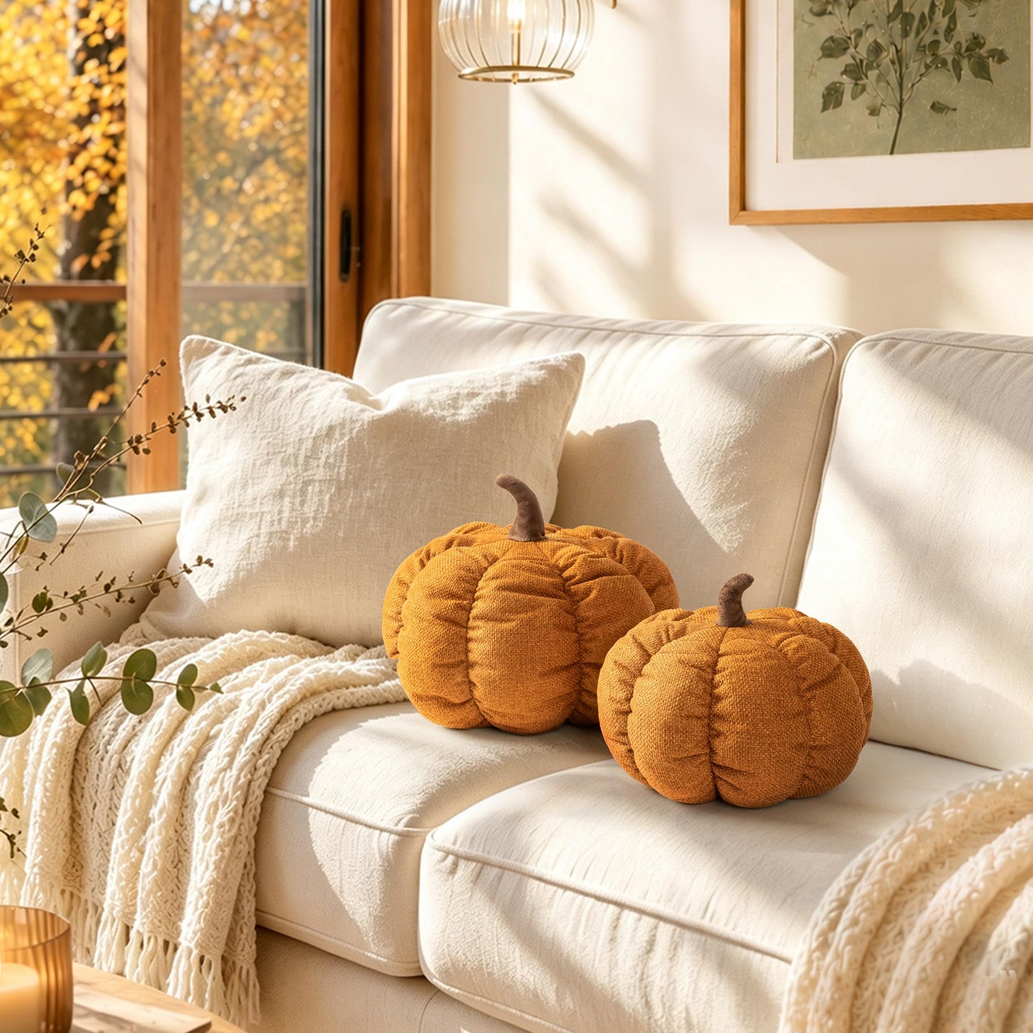 AELS Pumpkin Throw Pillow, 14" Burnt Orange Textured Fall Decorative Pillow | for Couch Sofa Bed Living Room Home Decor, Farmhouse 3D Fall Halloween Thanksgiving Decorative Accent Pillows