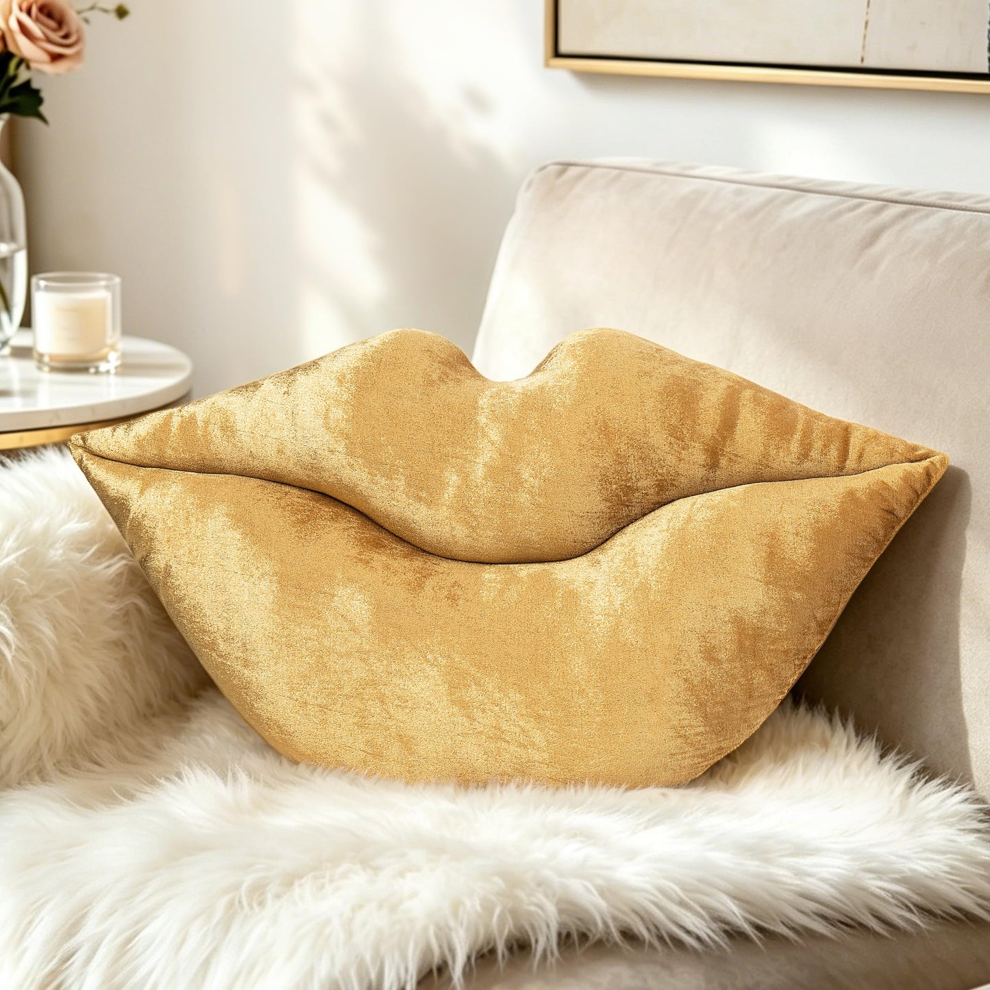 AELS 3D Large Lips Throw Pillows Smooth Soft Velvet Decorative Throw Pillows Love Pillows Cute Pillow 24 X 12 inches for Couch Sofa Bed Living Room Bedroom, Red