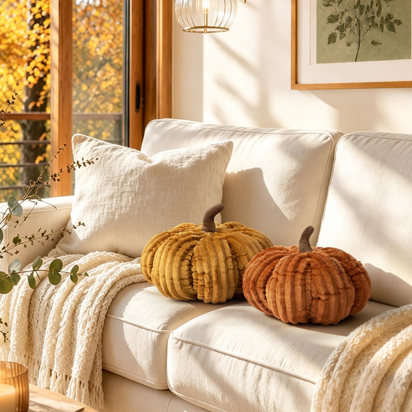 AELS Pumpkin Throw Pillow, 14" Burnt Orange Textured Fall Decorative Pillow | for Couch Sofa Bed Living Room Home Decor, Farmhouse 3D Fall Halloween Thanksgiving Decorative Accent Pillows