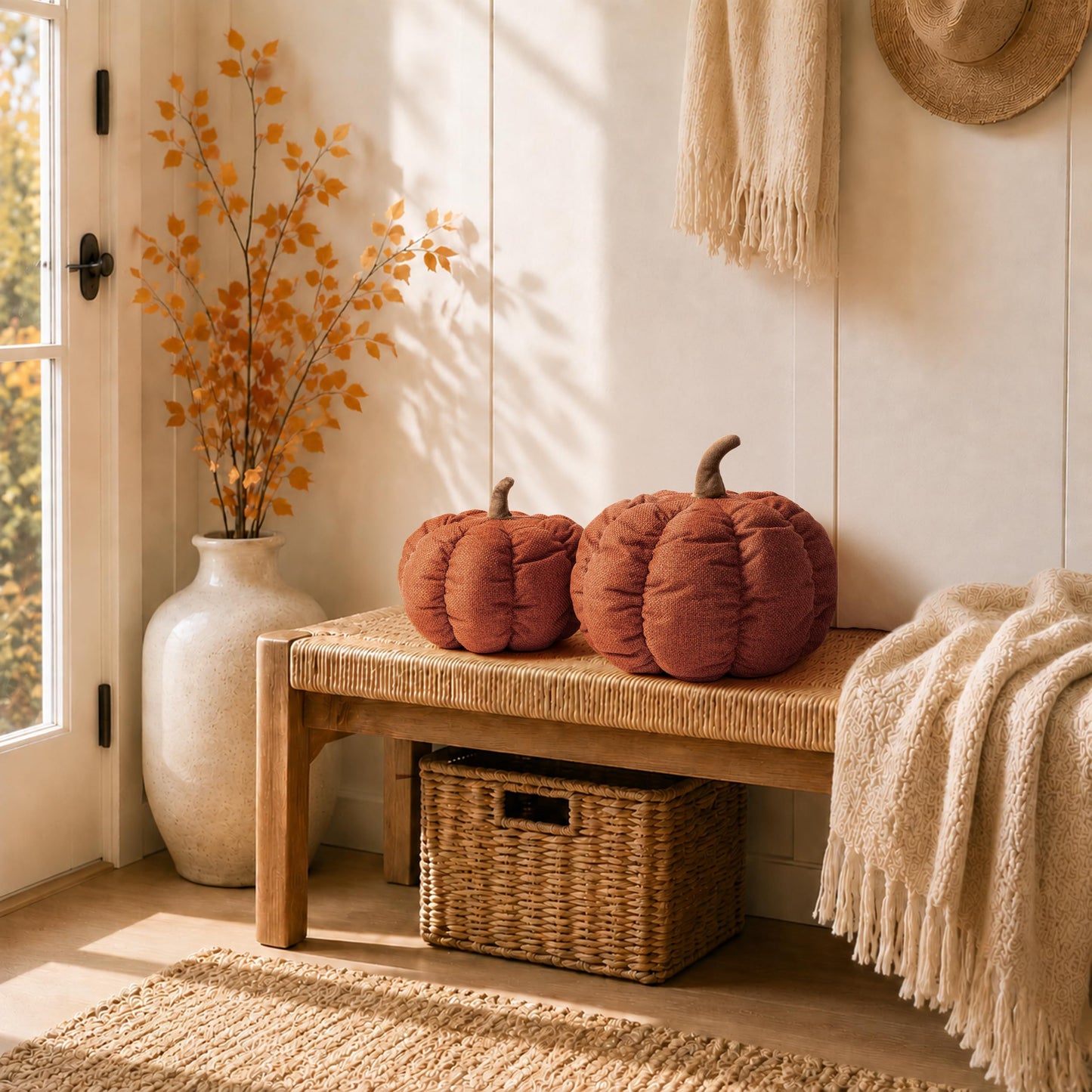 AELS Pumpkin Throw Pillow, 14" Burnt Orange Textured Fall Decorative Pillow | for Couch Sofa Bed Living Room Home Decor, Farmhouse 3D Fall Halloween Thanksgiving Decorative Accent Pillows