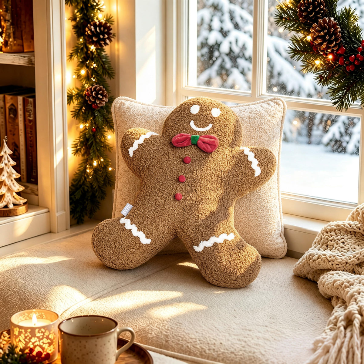 AELS Gingerbread Man Christmas Tree Pillow, 16.1" & 15.7" Set of 2