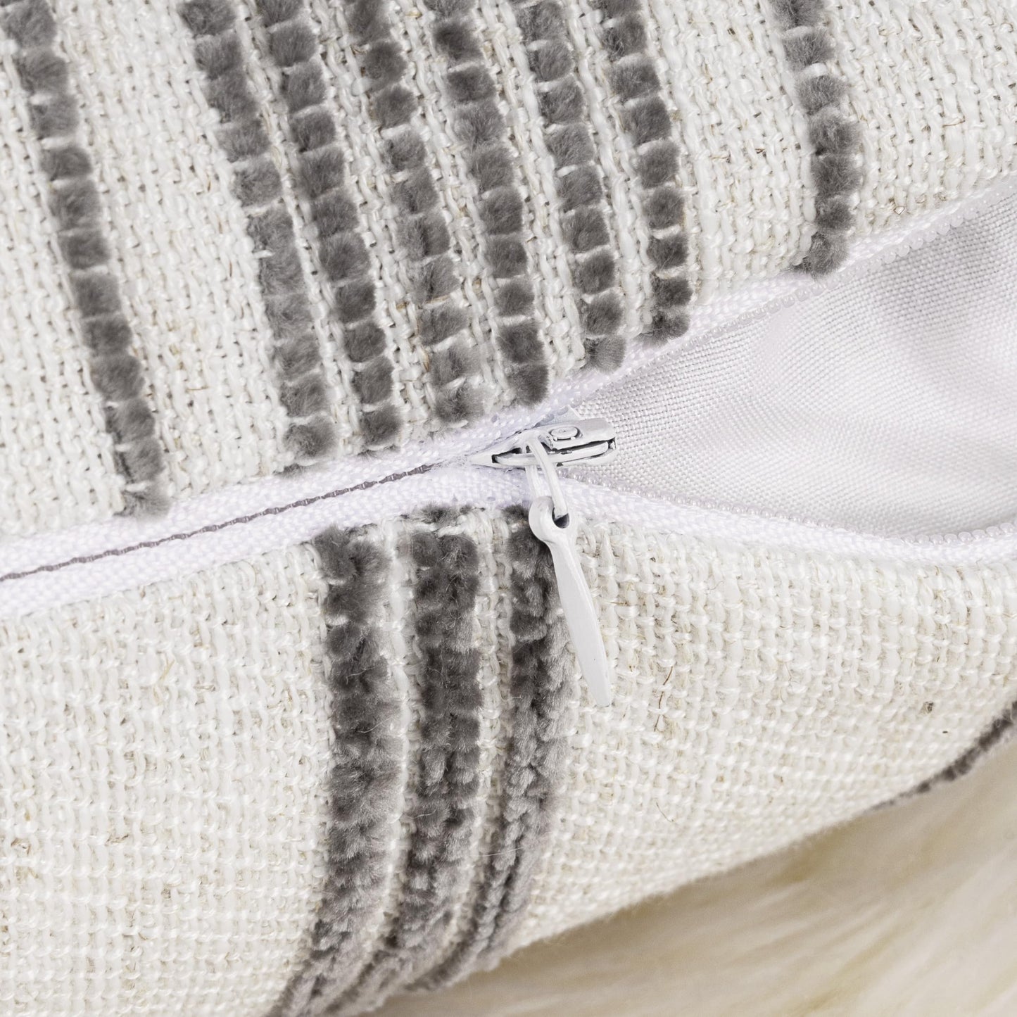 AELS 12x20 Decorative Farmhouse Linen Lumbar Pillow Covers, Beige with Olive Green Chenille Striped Pillow Case, Set of 2, Boho Textured Cushion Cover for Sofa Couch Living Room (Cover ONLY)