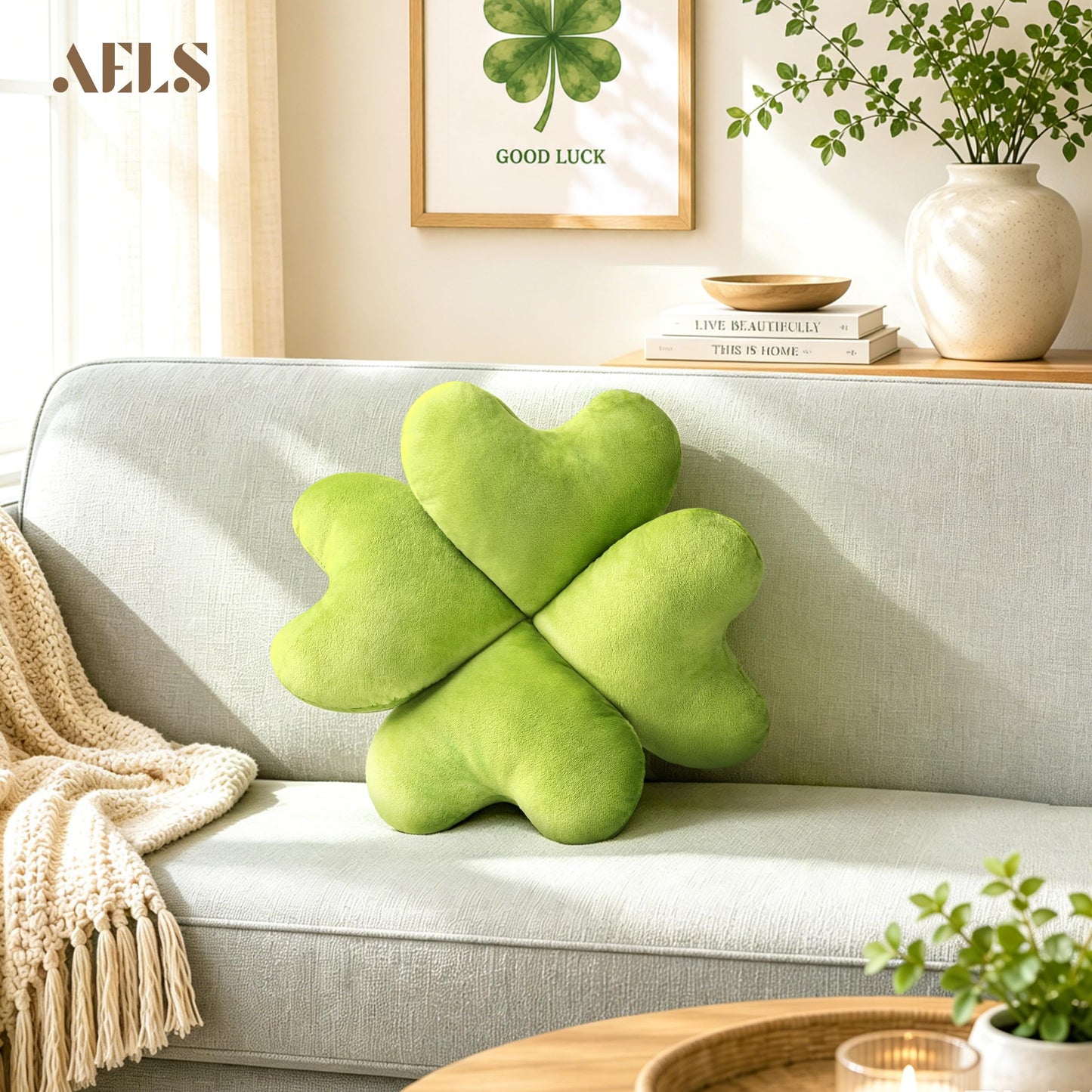 AELS Shamrock Pillow, St. Patrick's Day Decorative Throw Pillow, 15.7" Corduroy Striped Cute Cushion for Living Room & Bedroom, Perfect for Holiday Home Decor, Irish Green