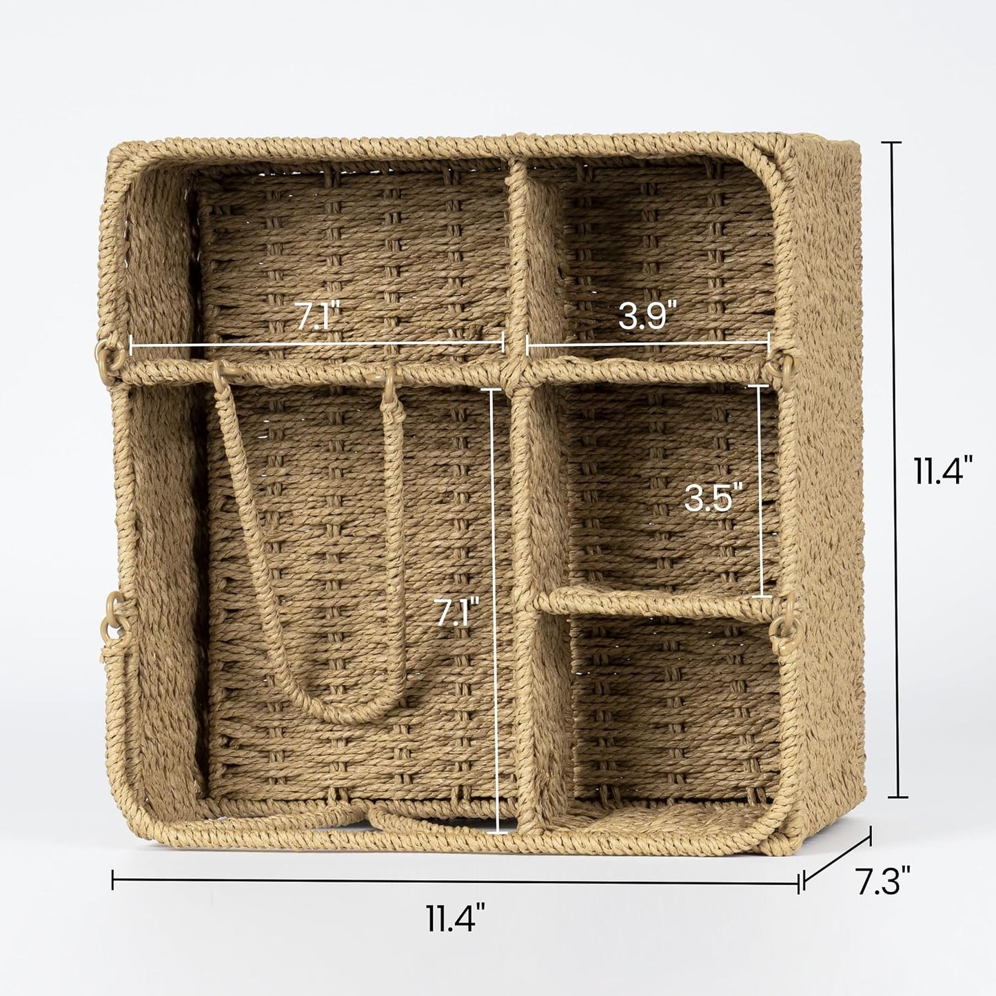 Woven Rattan Utensil Caddy with Handle, Silverware Holder for Napkins, Cutlery, Condiments & Picnic Supplies, Multipurpose Flatware Organizer for Kitchen, Dining, Buffet, BBQ & Party