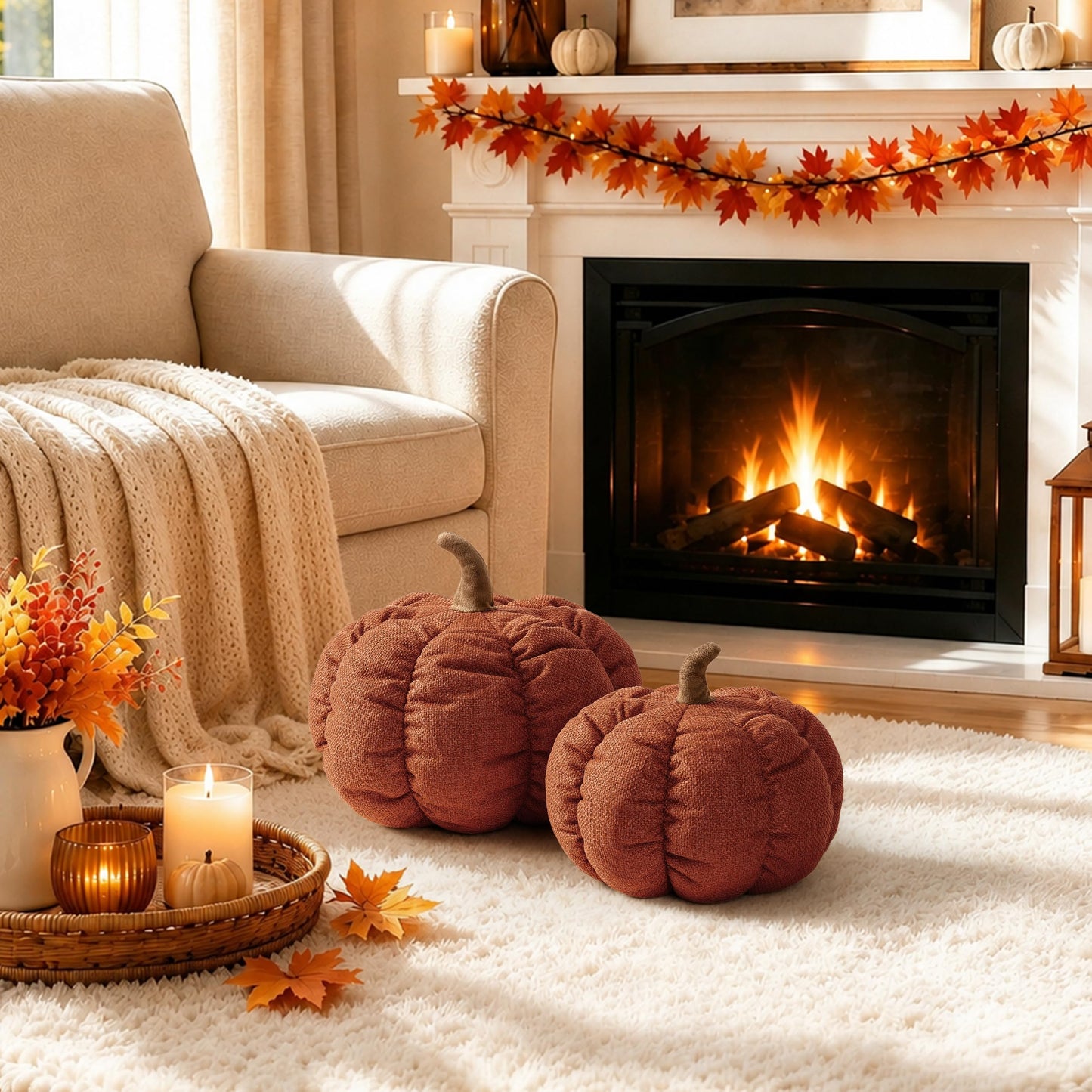 AELS Pumpkin Throw Pillow, 14" Burnt Orange Textured Fall Decorative Pillow | for Couch Sofa Bed Living Room Home Decor, Farmhouse 3D Fall Halloween Thanksgiving Decorative Accent Pillows