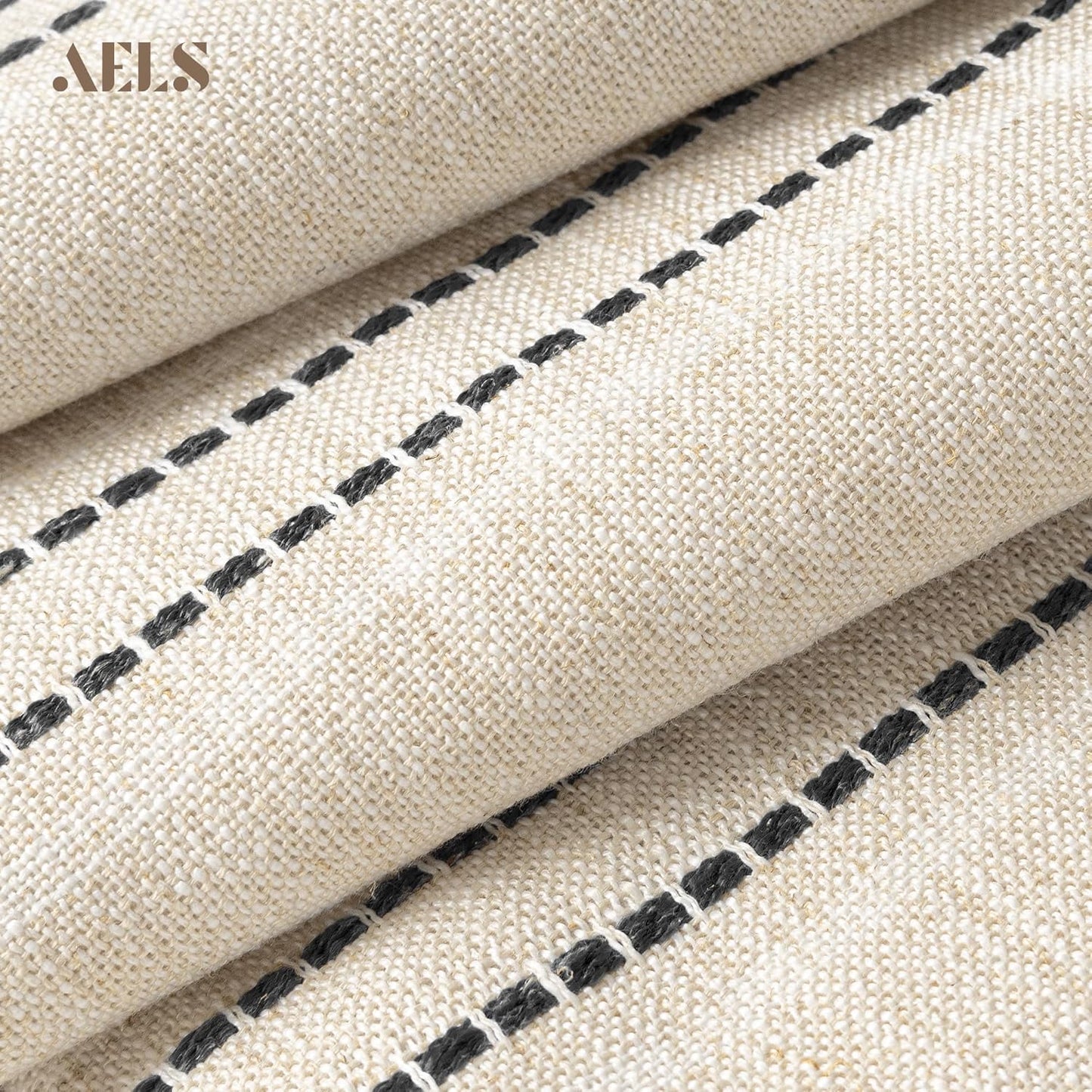 AELS 12x20 Decorative Farmhouse Linen Blend Throw Pillow Covers, Boho Textured Pillow Case, Set of 2, Beige with White & Brown Stitch Yarn Dyed Stripe Cushion Cover for Sofa Living Room (Cover ONLY)