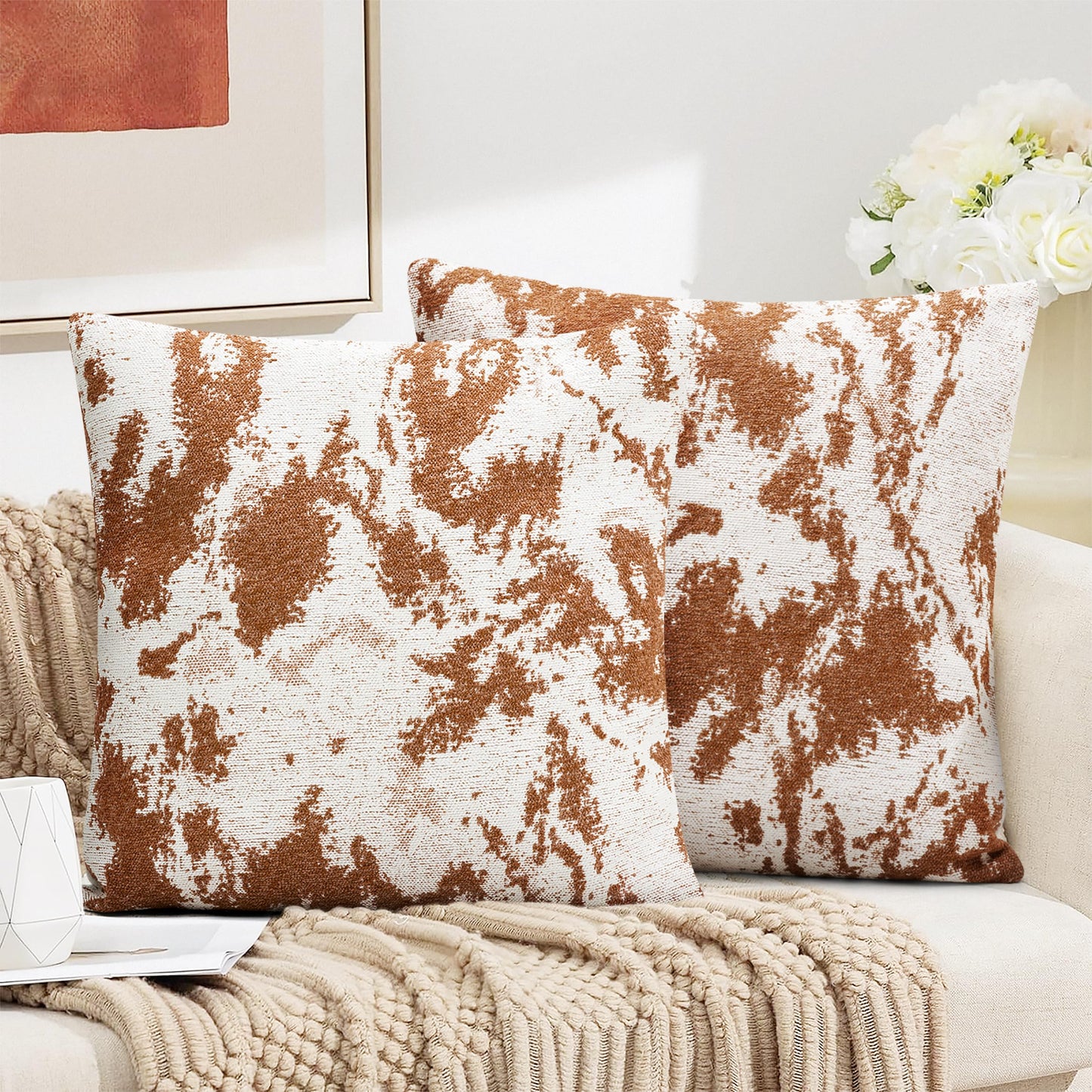 AELS Decorative Throw Pillow Covers 18x18, Set of 2, Abstract Jacquard Textured Pillow Case, Modern Cushion Case for Bed Couch Sofa, Ombre Gray (Covers Only)