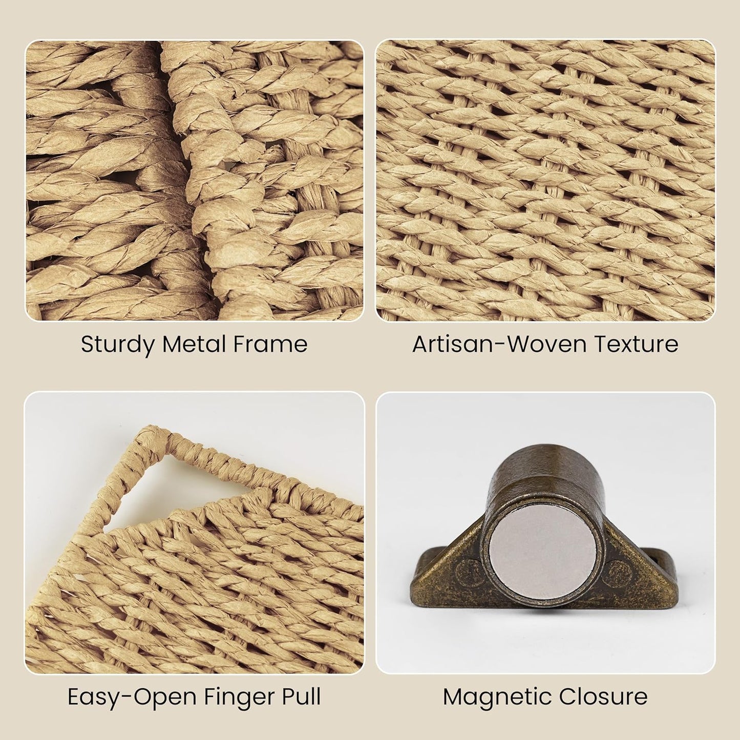 AELS 11" Handwoven Natural Fibre Doors for Cube Storage Shelf, Set of 3, Boho Straw Shelf Cover for Small Bookcase & Open Bookshelf, Rustic Farmhouse Home Decor, Natural (Door ONLY)