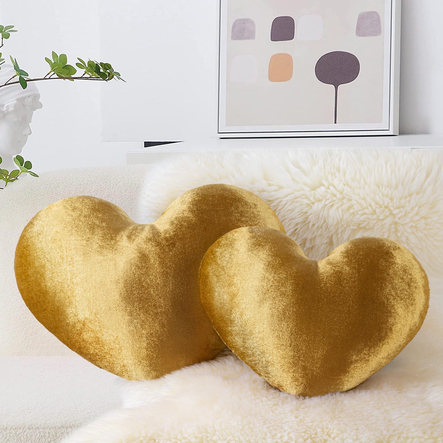 AELS Heart Shaped Pillow, 17.7 Inches Heart Decorative Throw Pillows, Velvet Love Cute Pillows, Valentines Day Decorations, Wedding Decor, Living Room Bedroom Nursery Decor, Golden