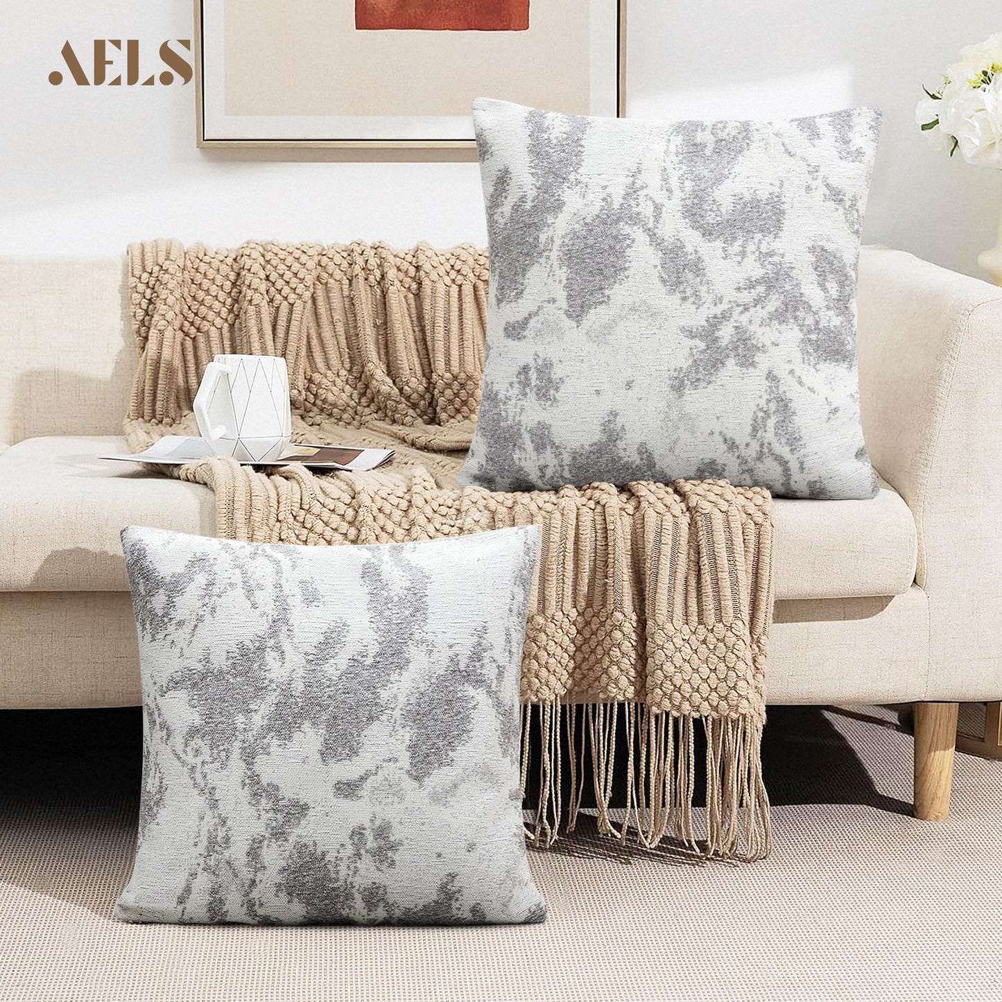 AELS Decorative Throw Pillow Covers 18x18, Set of 2, Abstract Jacquard Textured Pillow Case, Modern Cushion Case for Bed Couch Sofa, Ombre Gray (Covers Only)