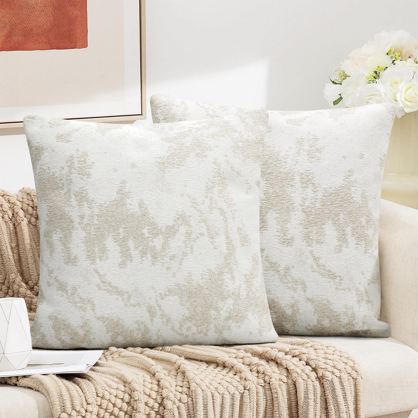 AELS Decorative Throw Pillow Covers 18x18, Set of 2, Abstract Jacquard Textured Pillow Case, Modern Cushion Case for Bed Couch Sofa, Ombre Gray (Covers Only)