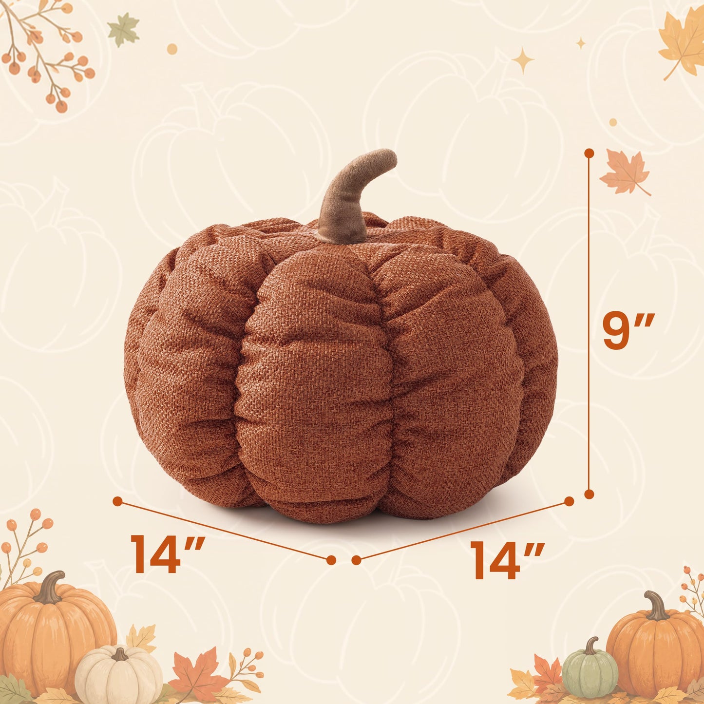 AELS Pumpkin Throw Pillow, 14" Burnt Orange Textured Fall Decorative Pillow | for Couch Sofa Bed Living Room Home Decor, Farmhouse 3D Fall Halloween Thanksgiving Decorative Accent Pillows
