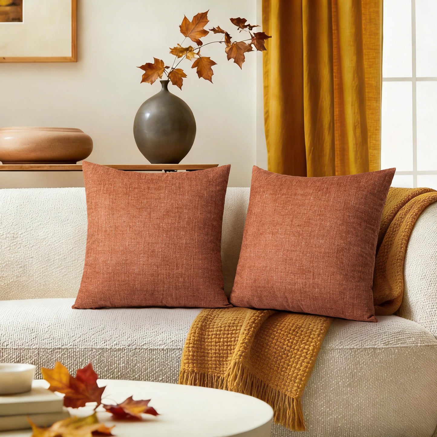 AELS Decorative Throw Pillow Covers 16x16, Set of 2, Soft Textured Look Printed Pillow Case, Modern Farmhouse Cushion Case for Bed Couch Sofa, Light Olive Green (Covers Only)