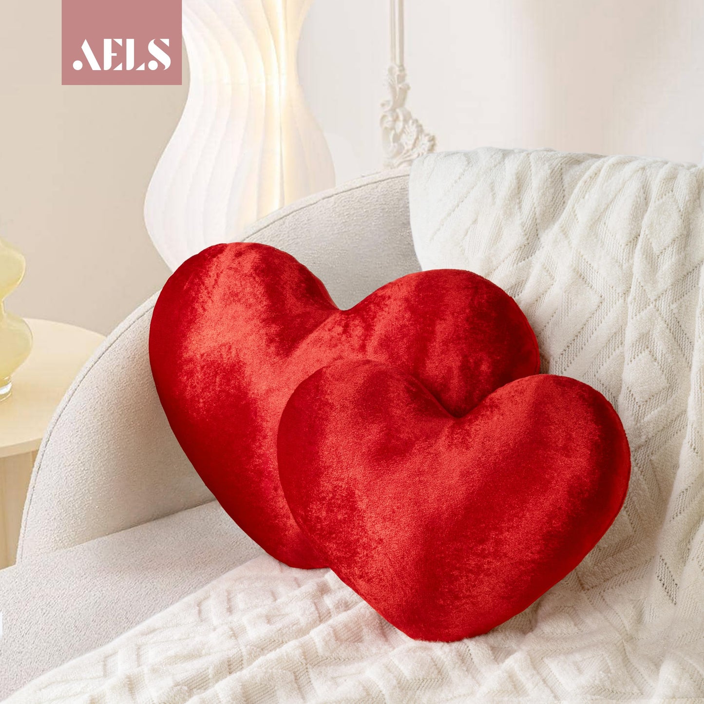 AELS Heart Shaped Pillow, 17.7 Inches Heart Decorative Throw Pillows, Velvet Love Cute Pillows, Valentines Day Decorations, Wedding Decor, Living Room Bedroom Nursery Decor, Golden