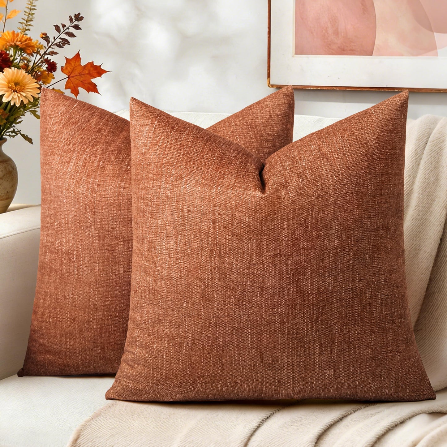 AELS Decorative Throw Pillow Covers 16x16, Set of 2, Soft Textured Look Printed Pillow Case, Modern Farmhouse Cushion Case for Bed Couch Sofa, Light Olive Green (Covers Only)