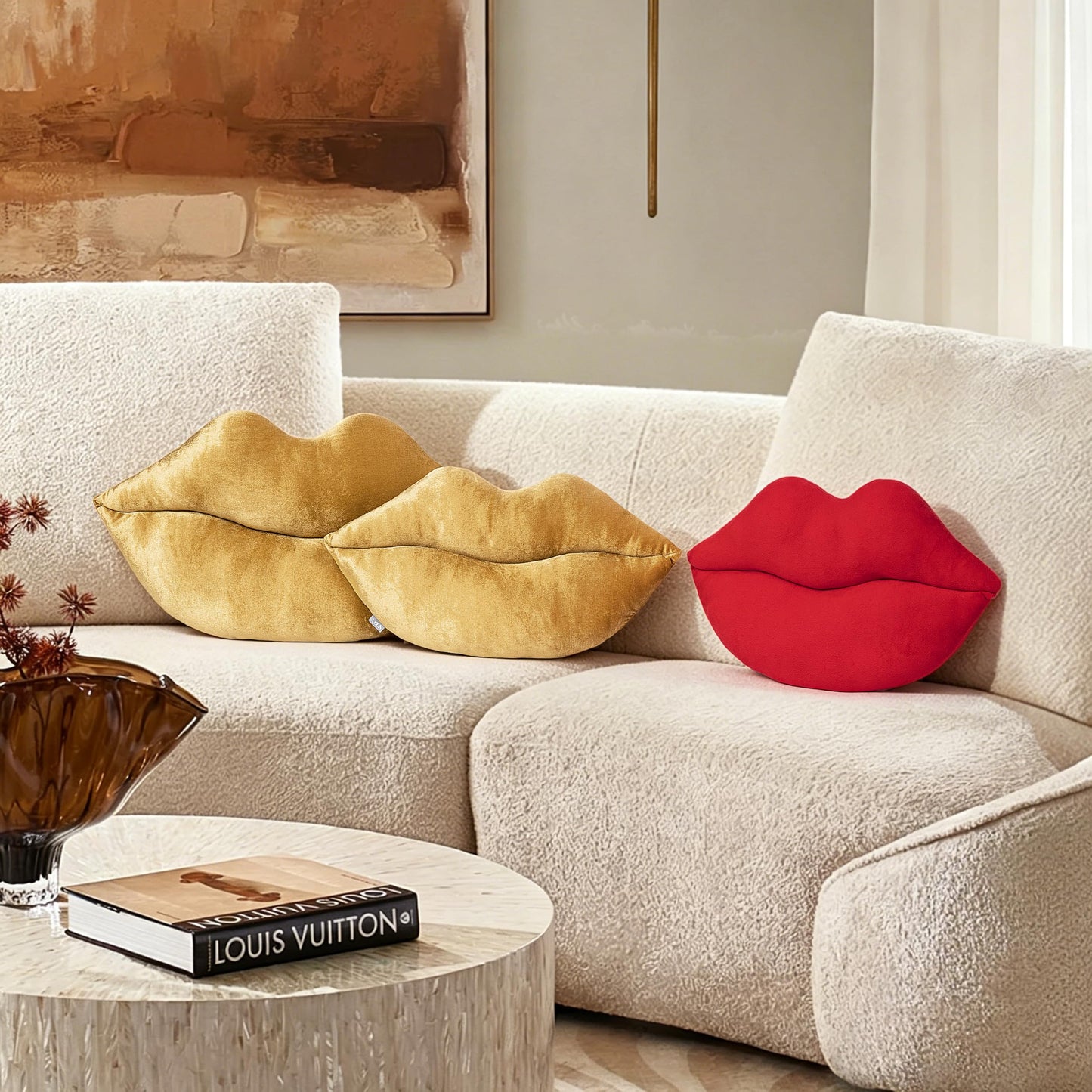 AELS 3D Large Lips Throw Pillows, Soft Decorative Love Pillows, Velvet Cute Pillow, 24 x 12 inches for Couch, Sofa, Bed, Living Room, Bedroom, Red