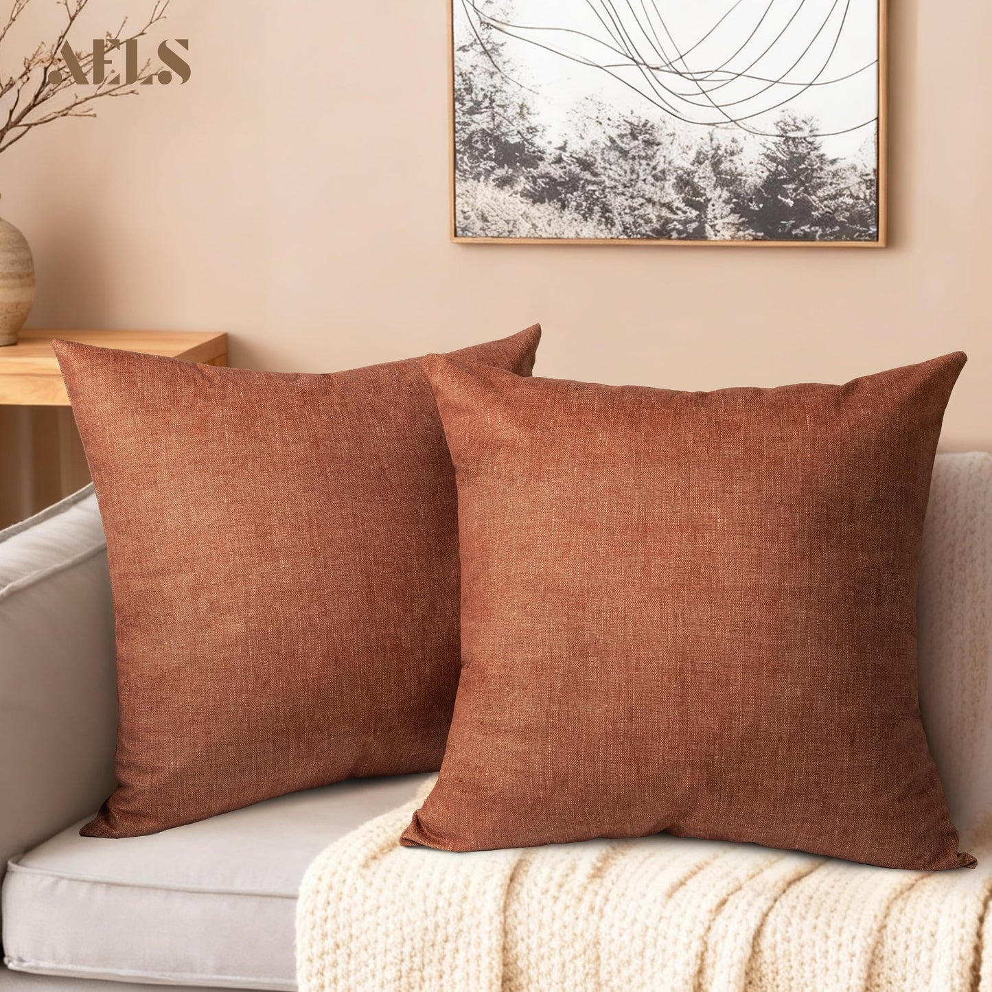 AELS Decorative Throw Pillow Covers 16x16, Set of 2, Soft Textured Look Printed Pillow Case, Modern Farmhouse Cushion Case for Bed Couch Sofa, Mustard Yellow (Covers Only)