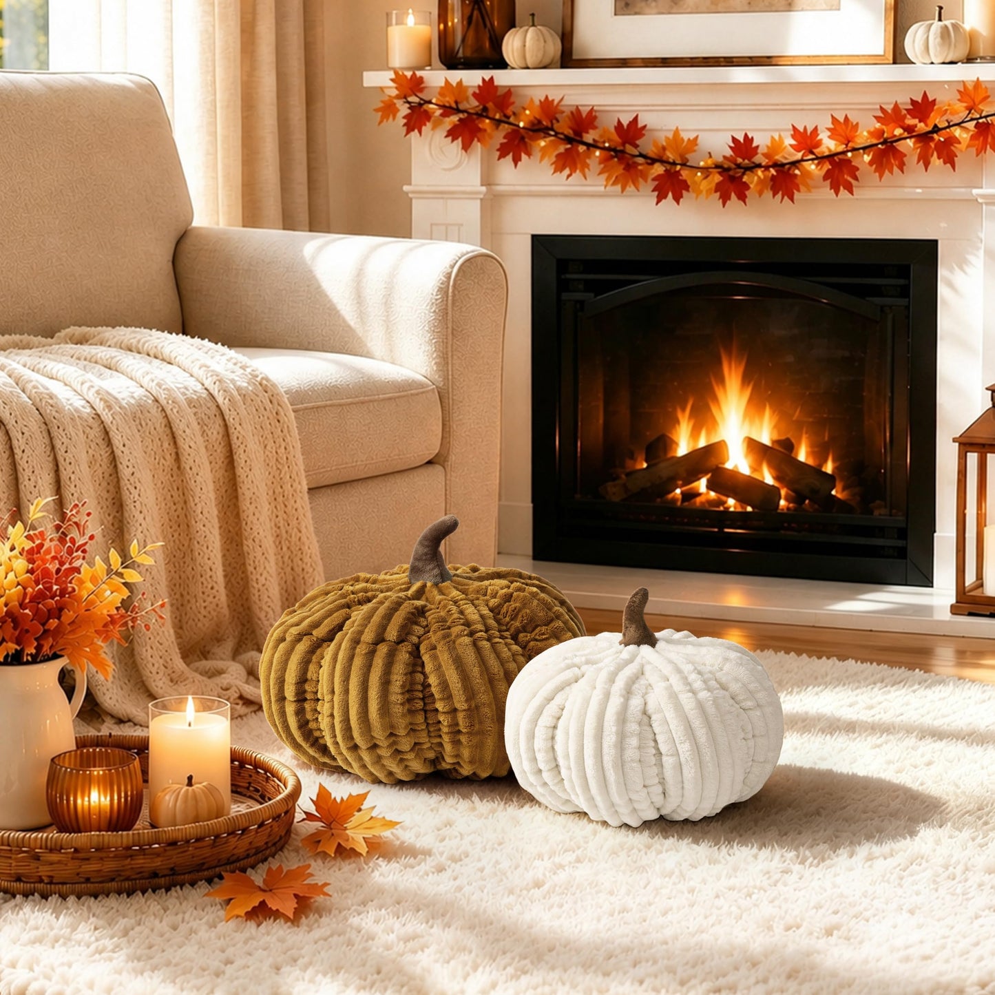 AELS Pumpkin Throw Pillow, 14" Burnt Orange Textured Fall Decorative Pillow | for Couch Sofa Bed Living Room Home Decor, Farmhouse 3D Fall Halloween Thanksgiving Decorative Accent Pillows