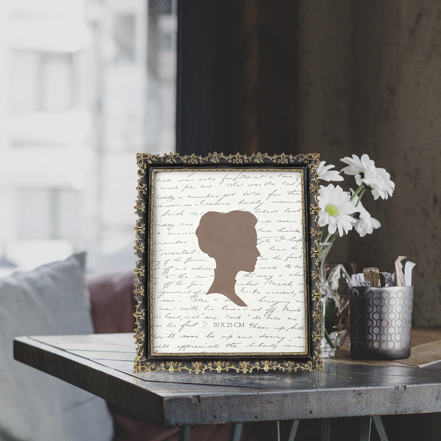 AELS 4x6 Inch Vintage Picture Frame, Elegant Antique Photo Frames with Glass Front, Photo Display, Tabletop Wall Hanging, Gift Ideas, Vine Pattern, Silver & Light Blue