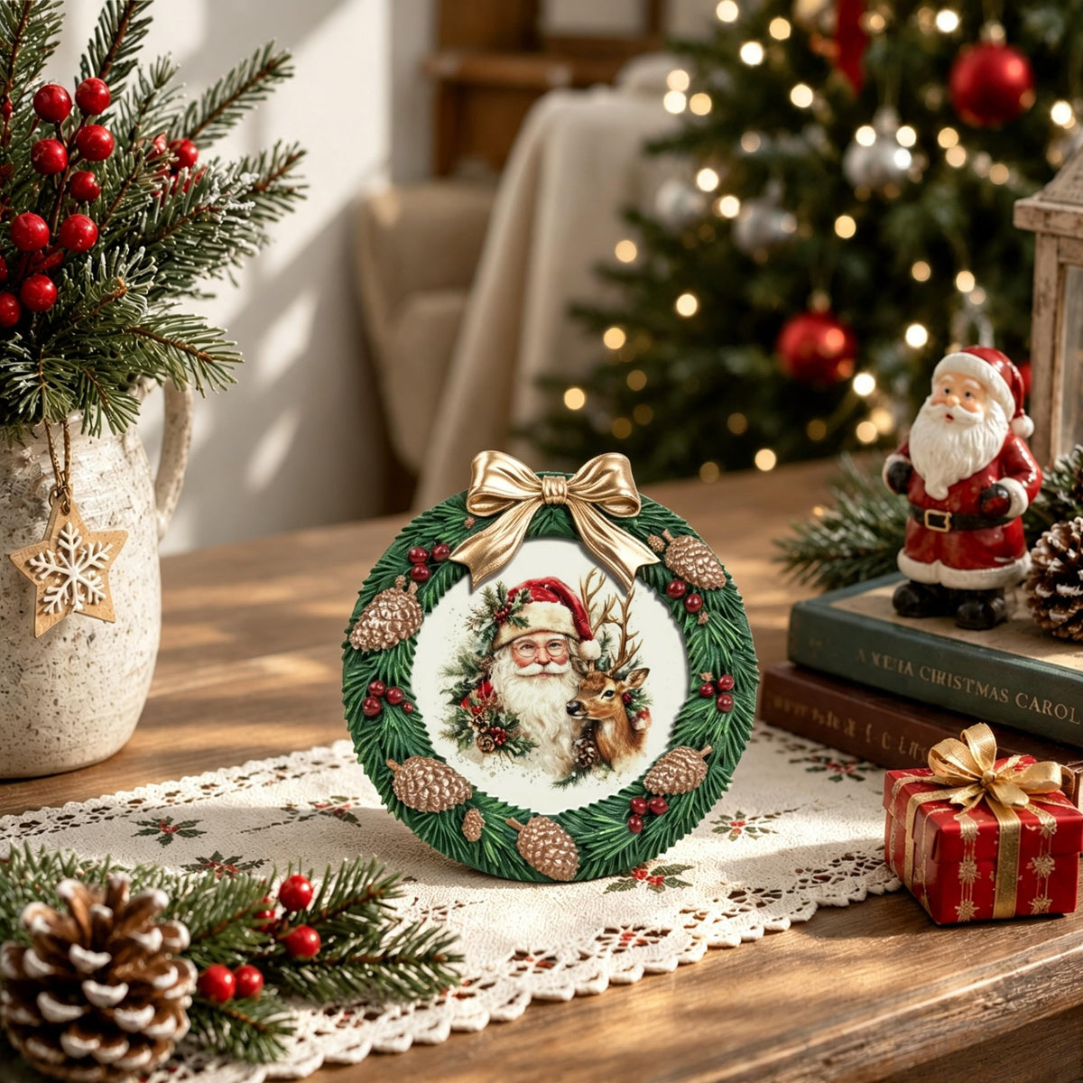 AELS 4x6 Inch Vintage Christmas Tree Picture Frames White Gold Bow