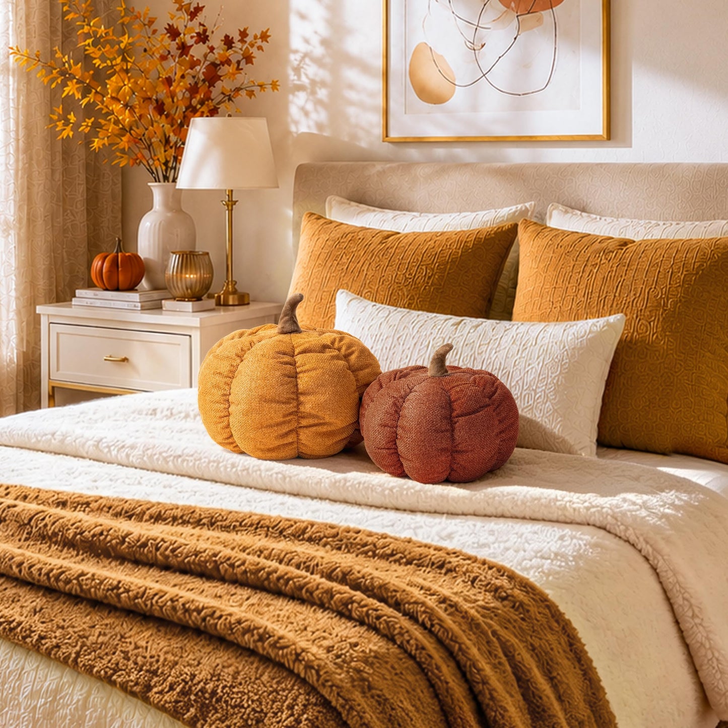 AELS Pumpkin Throw Pillow, 14" Burnt Orange Textured Fall Decorative Pillow | for Couch Sofa Bed Living Room Home Decor, Farmhouse 3D Fall Halloween Thanksgiving Decorative Accent Pillows