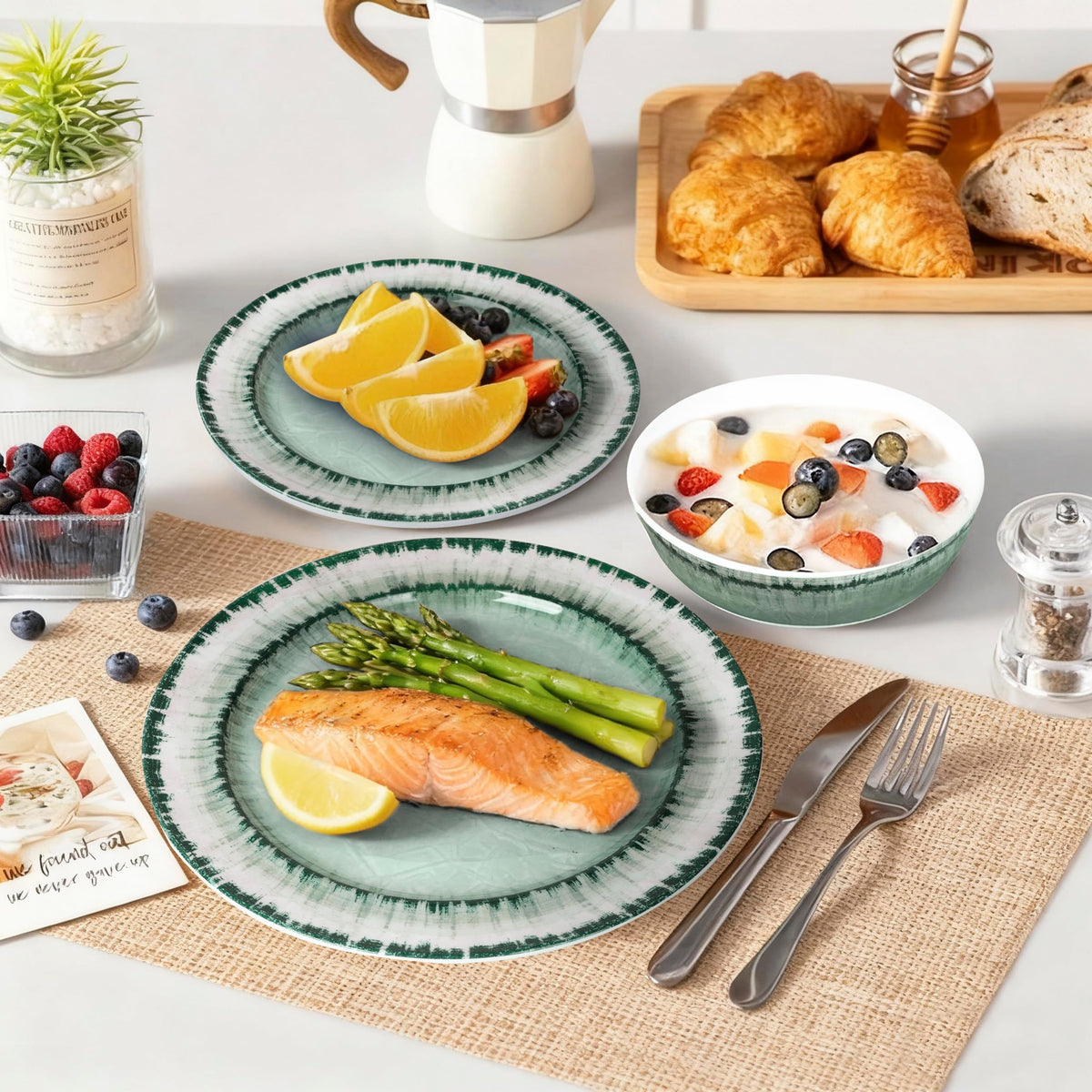 AELS Melamine Dinnerware Set of 18 Pcs Dinner Dishes Set, Lightweight Unbreakable for Indoor and Outdoor Use, BPA Free, Dishwasher Safe, Light Blue