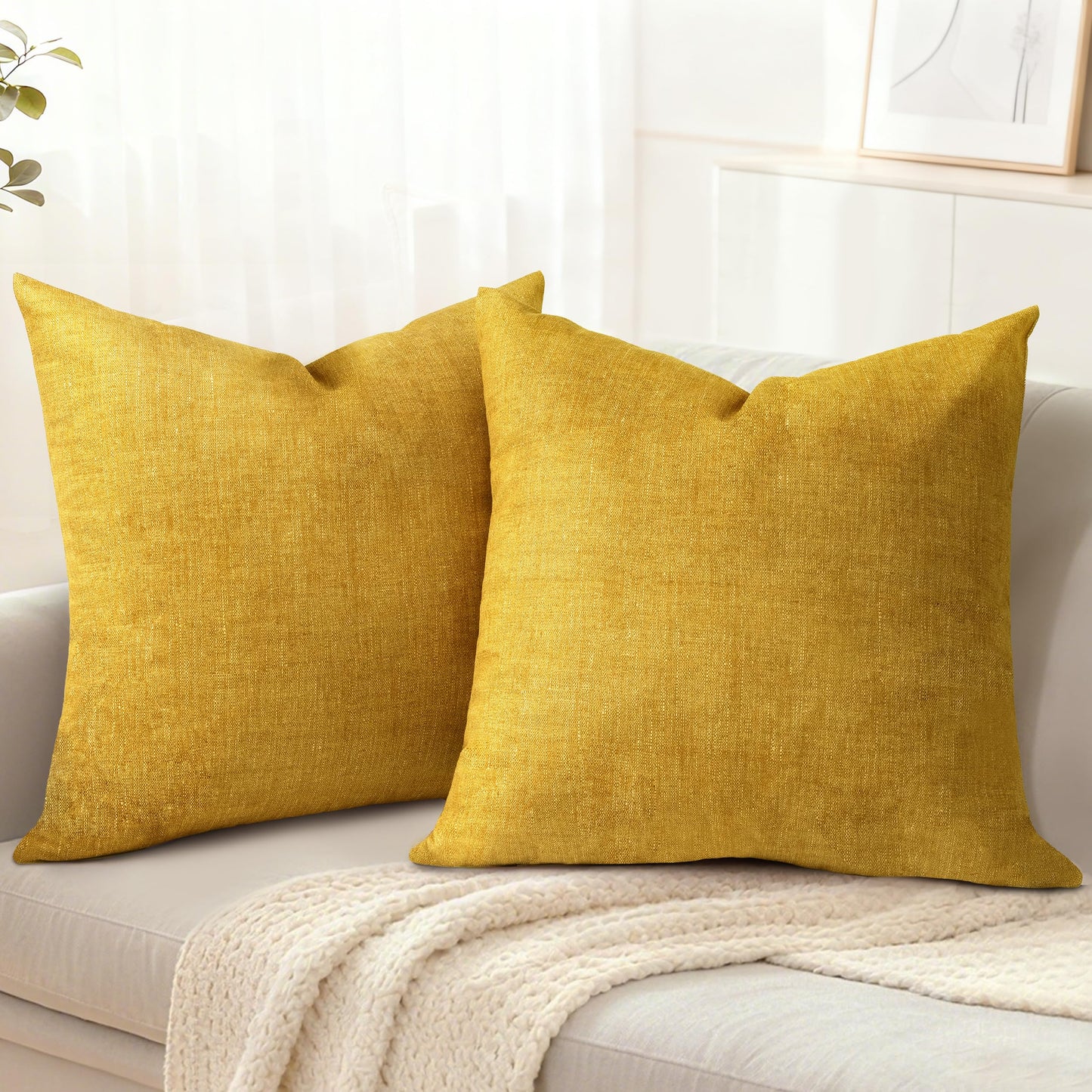 AELS Decorative Throw Pillow Covers 16x16, Set of 2, Soft Textured Look Printed Pillow Case, Modern Farmhouse Cushion Case for Bed Couch Sofa, Mustard Yellow (Covers Only)