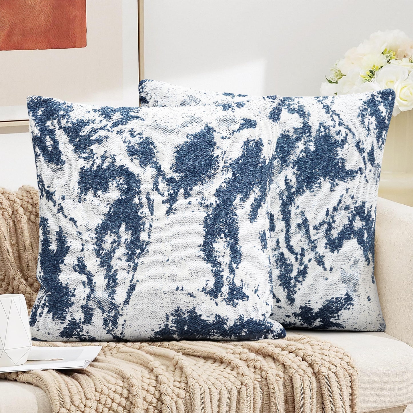 AELS Decorative Throw Pillow Covers 18x18, Set of 2, Abstract Jacquard Textured Pillow Case, Modern Cushion Case for Bed Couch Sofa, Ombre Gray (Covers Only)