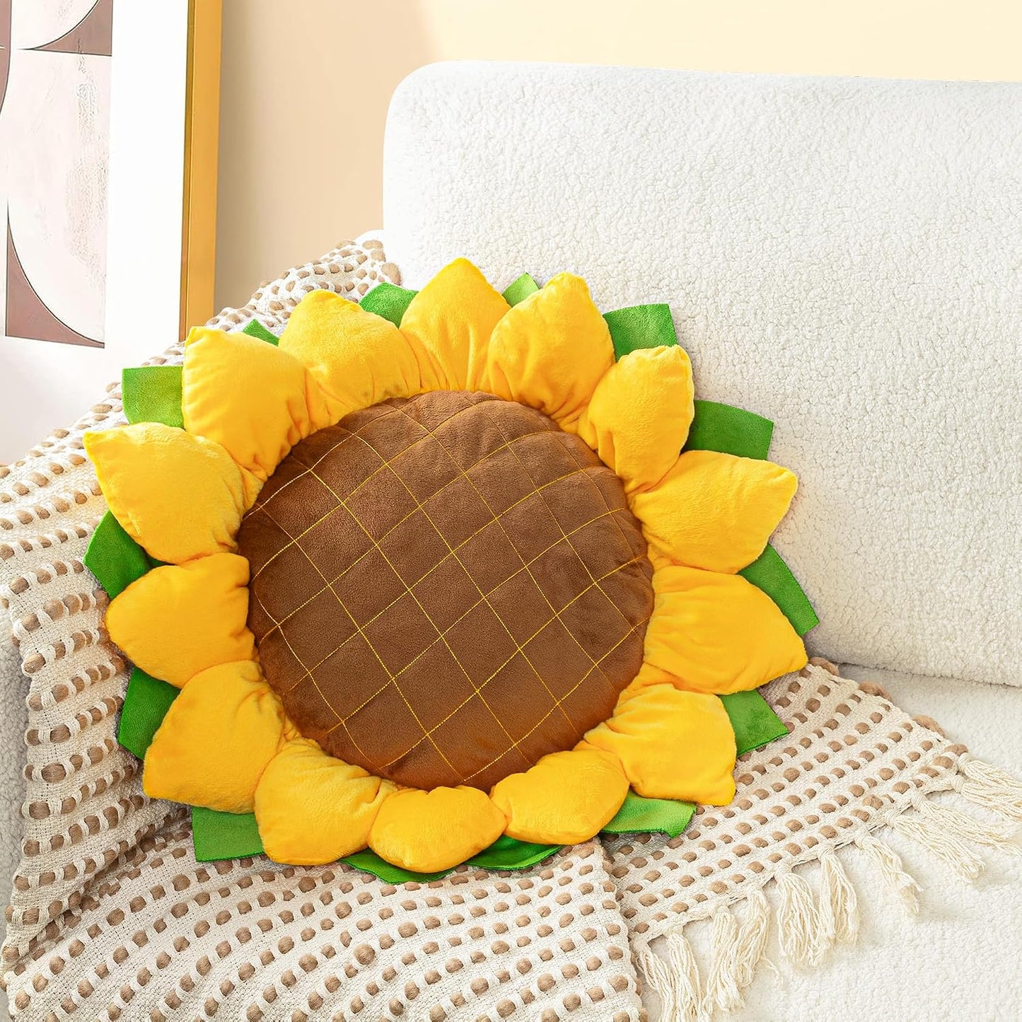 AELS 20.4" Sunflower Pillow, 3D Decorative Throw Pillow, Cute Sunflower Decor for Plant Lover, Sofa Couch Living Room Bedroom Nursery Decor, Yellow