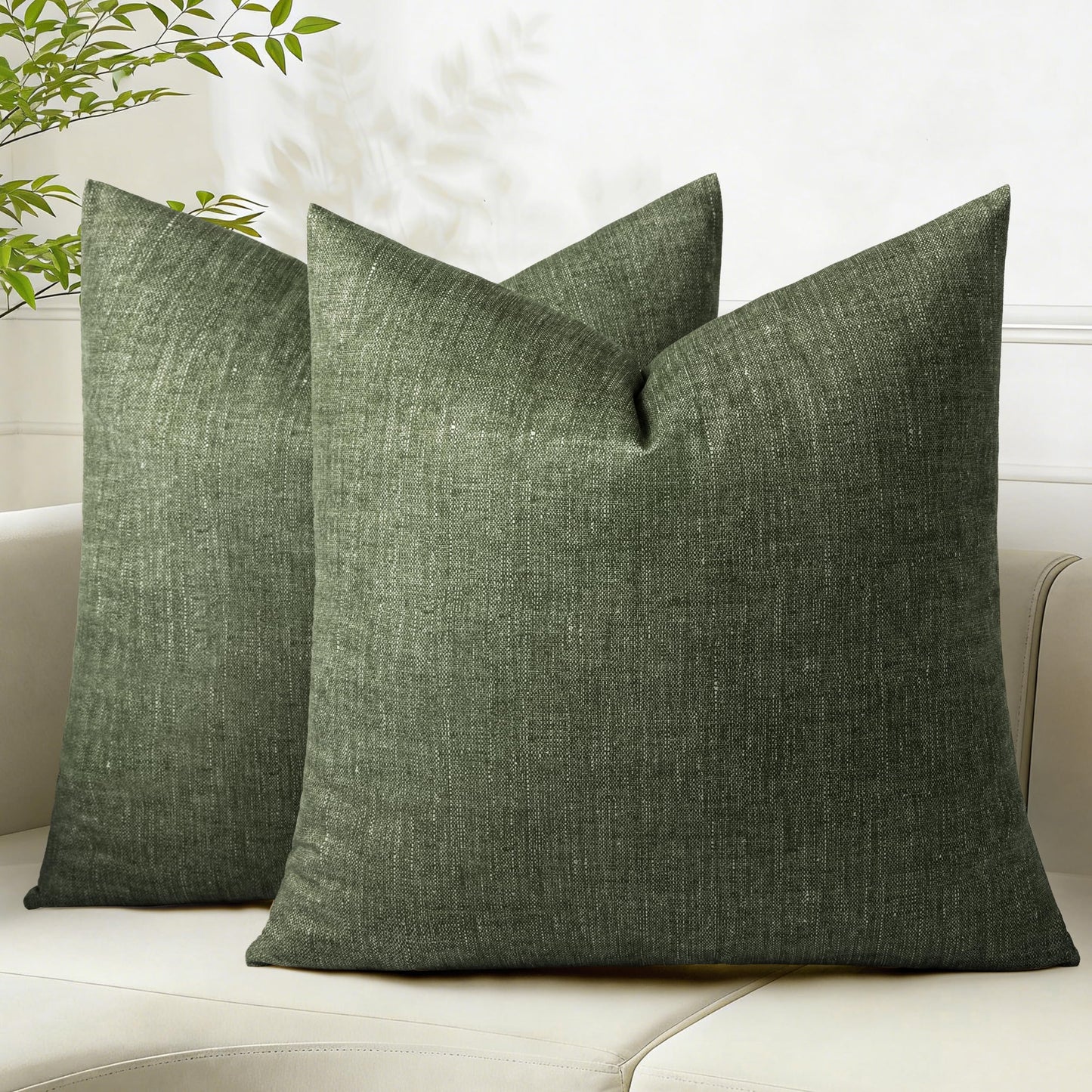 AELS Decorative Throw Pillow Covers 16x16, Set of 2, Soft Textured Look Printed Pillow Case, Modern Farmhouse Cushion Case for Bed Couch Sofa, Light Olive Green (Covers Only)