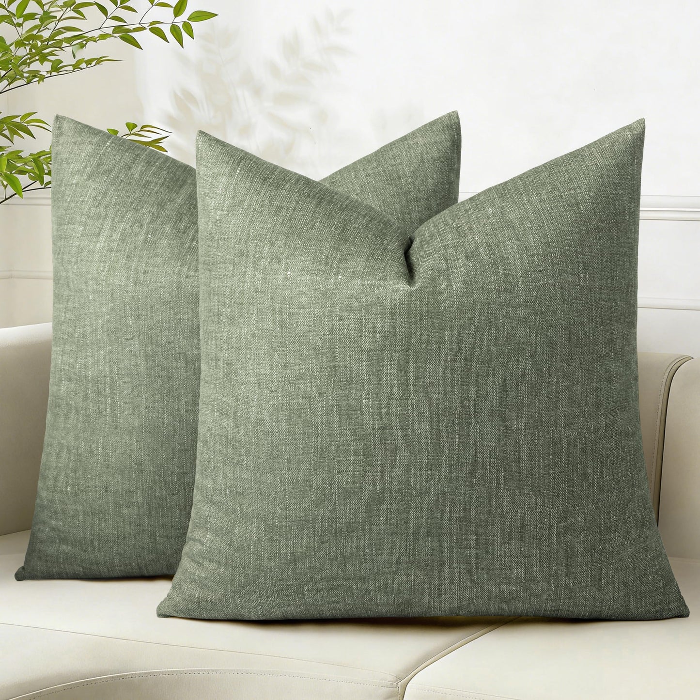 AELS Decorative Throw Pillow Covers 16x16, Set of 2, Soft Textured Look Printed Pillow Case, Modern Farmhouse Cushion Case for Bed Couch Sofa, Light Olive Green (Covers Only)