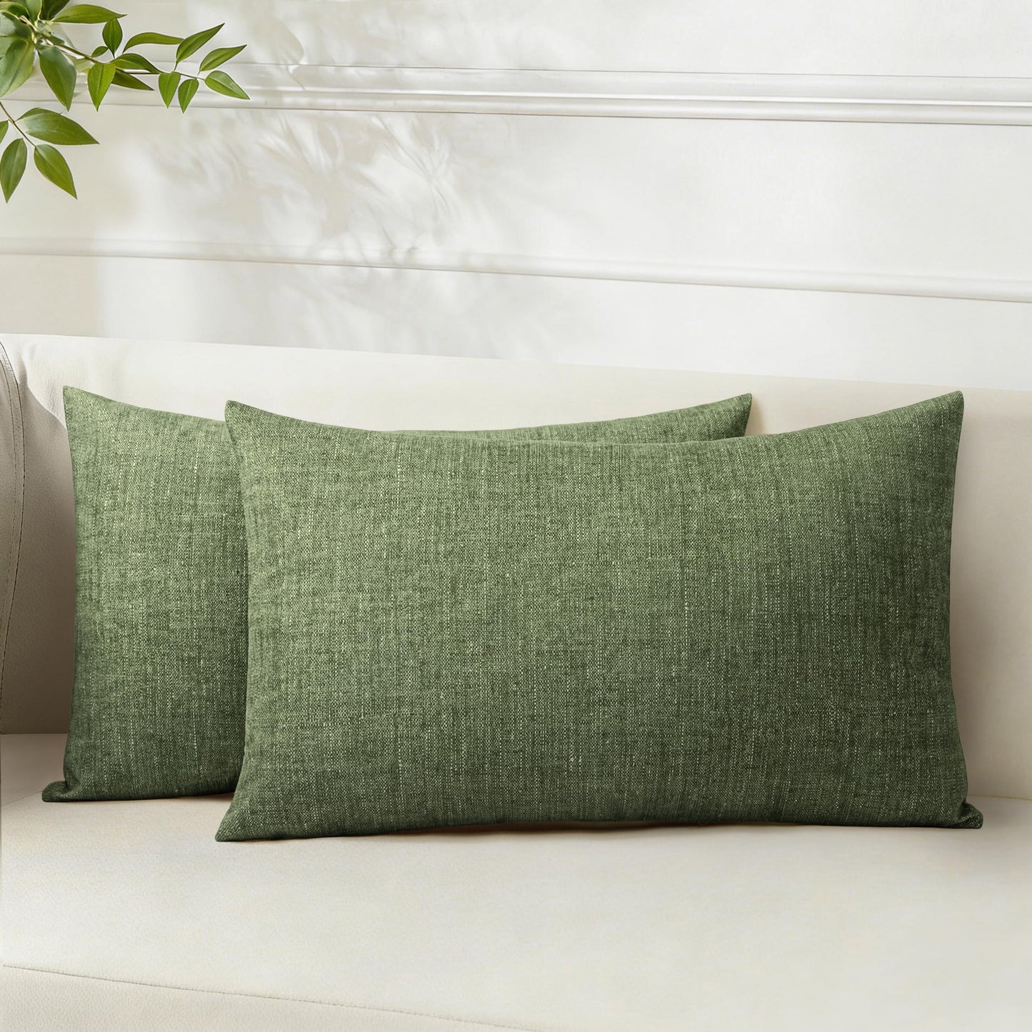 AELS Decorative Throw Pillow Covers 16x16, Set of 2, Soft Textured Look Printed Pillow Case, Modern Farmhouse Cushion Case for Bed Couch Sofa, Light Olive Green (Covers Only)