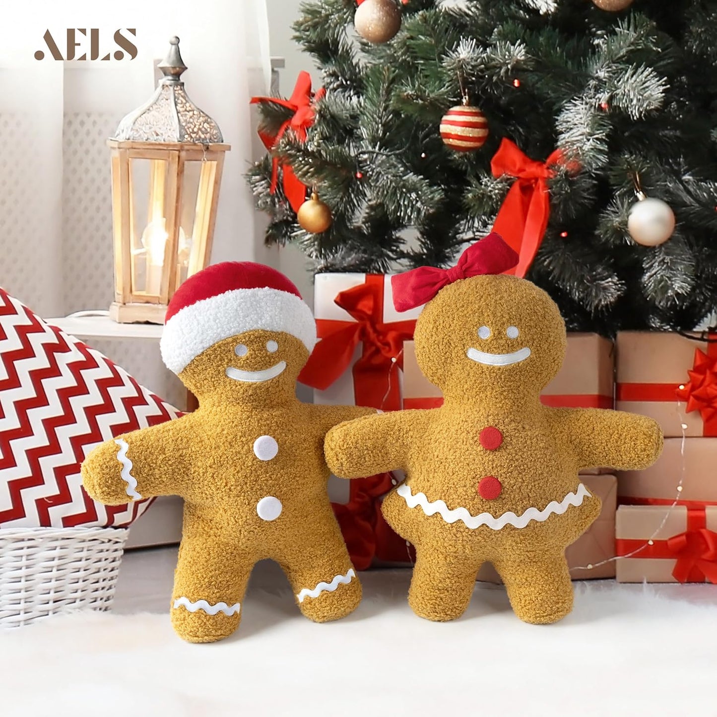 AELS Gingerbread Man Pillow Set of 2, 19" Christmas Decorative Throw Pillows, Gingerbread Boy & Girl Shaped Plush for Christmas, Living Room Bedroom Decoration
