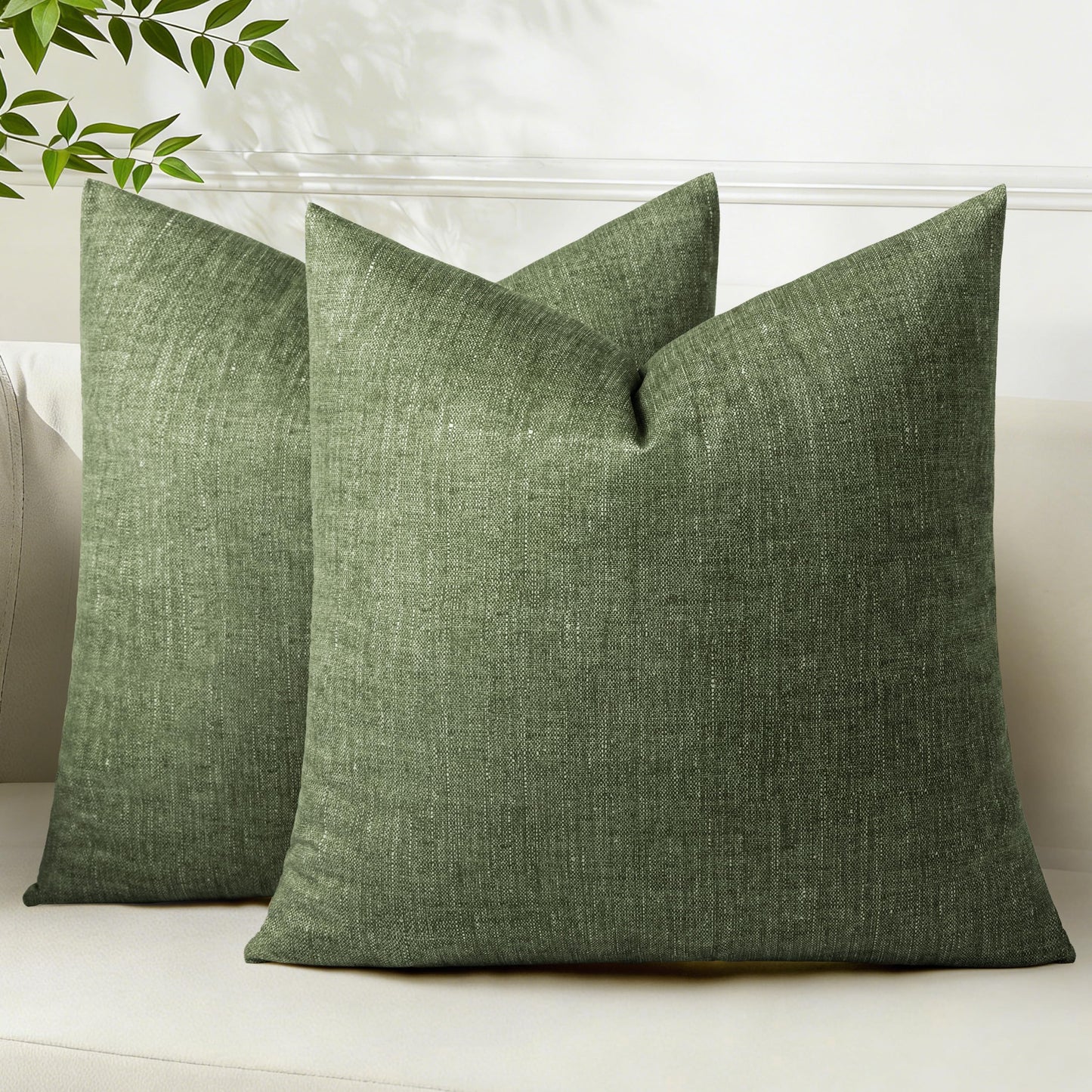 AELS Decorative Throw Pillow Covers 16x16, Set of 2, Soft Textured Look Printed Pillow Case, Modern Farmhouse Cushion Case for Bed Couch Sofa, Light Olive Green (Covers Only)