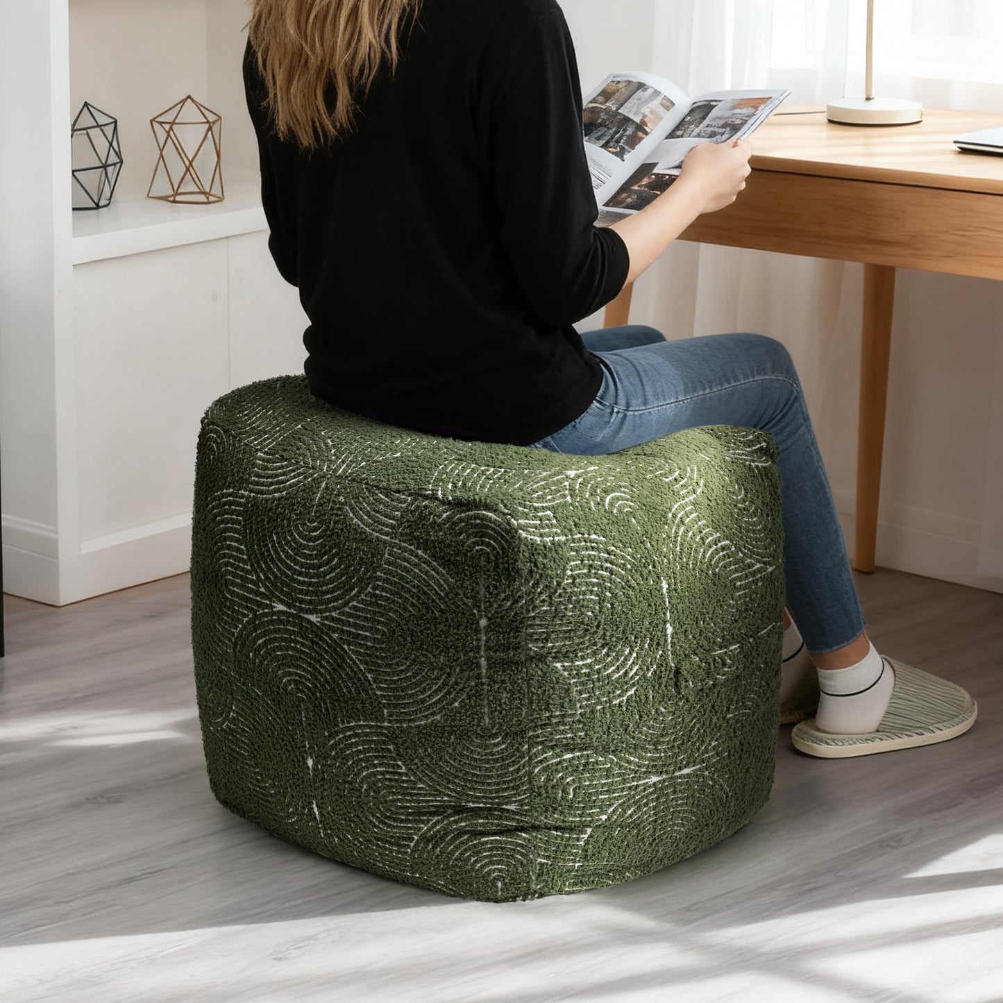 AELS Unstuffed Boho Textured Pouf Cover, Organic Modern Mid Century Rainbow Tufted Storage Bean Bag Cubes, Farmhouse Square Ottoman Pouf Foot Rest Footstool, 18"x18"x18", Cover ONLY, Burnt Orange
