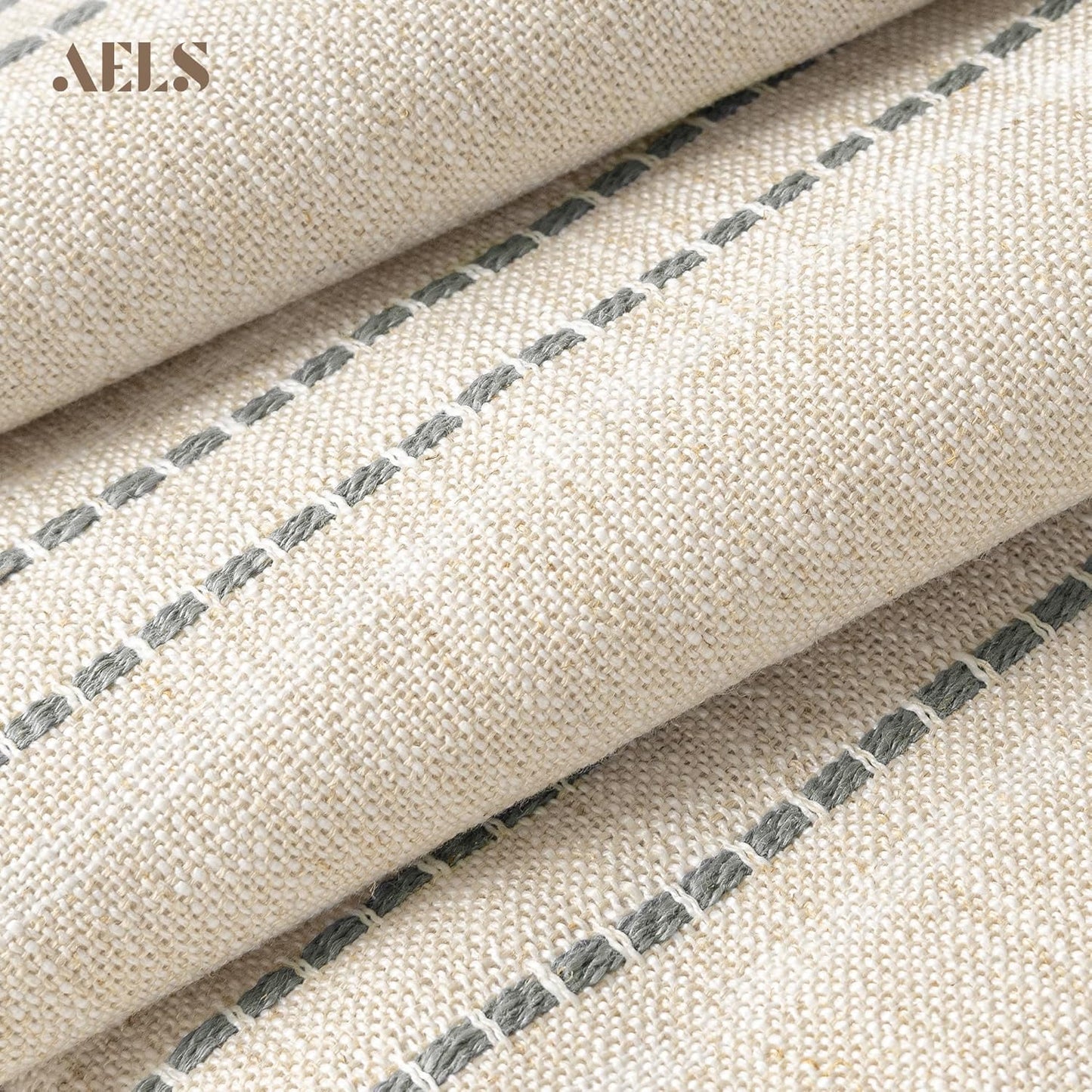 AELS 12x20 Decorative Farmhouse Linen Blend Throw Pillow Covers, Boho Textured Pillow Case, Set of 2, Beige with White & Brown Stitch Yarn Dyed Stripe Cushion Cover for Sofa Living Room (Cover ONLY)
