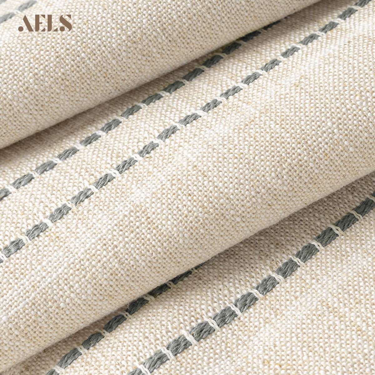 AELS 20x20 Decorative Farmhouse Linen Blend Throw Pillow Covers, Boho Textured Pillow Case, Set of 2, Beige with White & Brown Stitch Yarn Dyed Stripe Cushion Cover for Sofa Living Room (Cover O