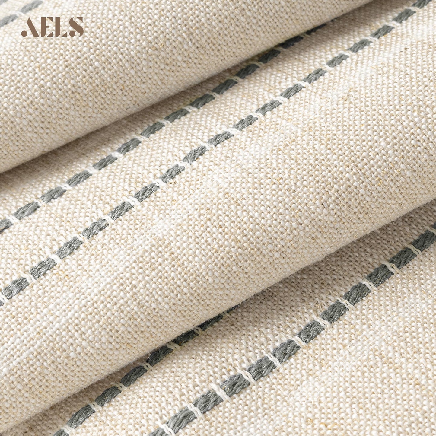 AELS 12x20 Decorative Farmhouse Linen Blend Throw Pillow Covers, Boho Textured Pillow Case, Set of 2, Beige with White & Brown Stitch Yarn Dyed Stripe Cushion Cover for Sofa Living Room (Cover ONLY)