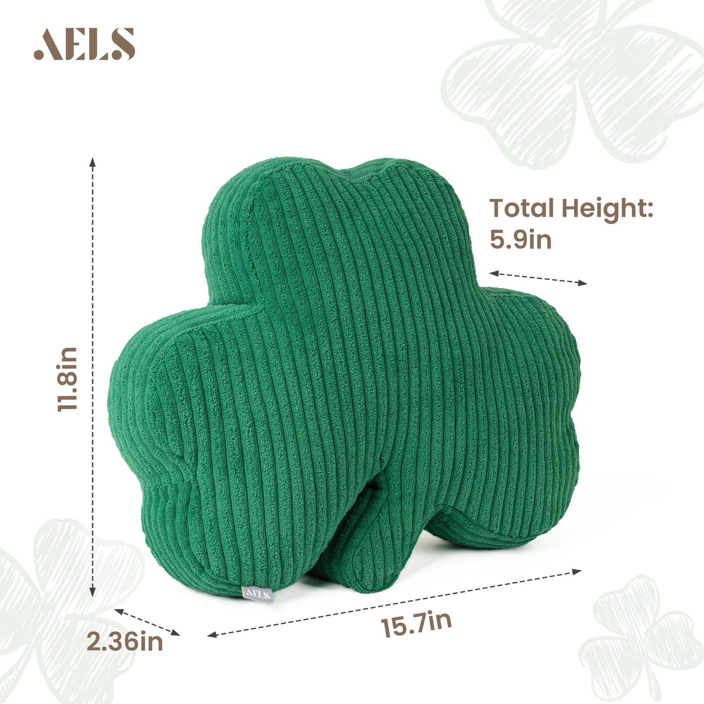AELS Shamrock Pillow, St. Patrick's Day Decorative Throw Pillow, 15.7" Corduroy Striped Cute Cushion for Living Room & Bedroom, Perfect for Holiday Home Decor, Irish Green