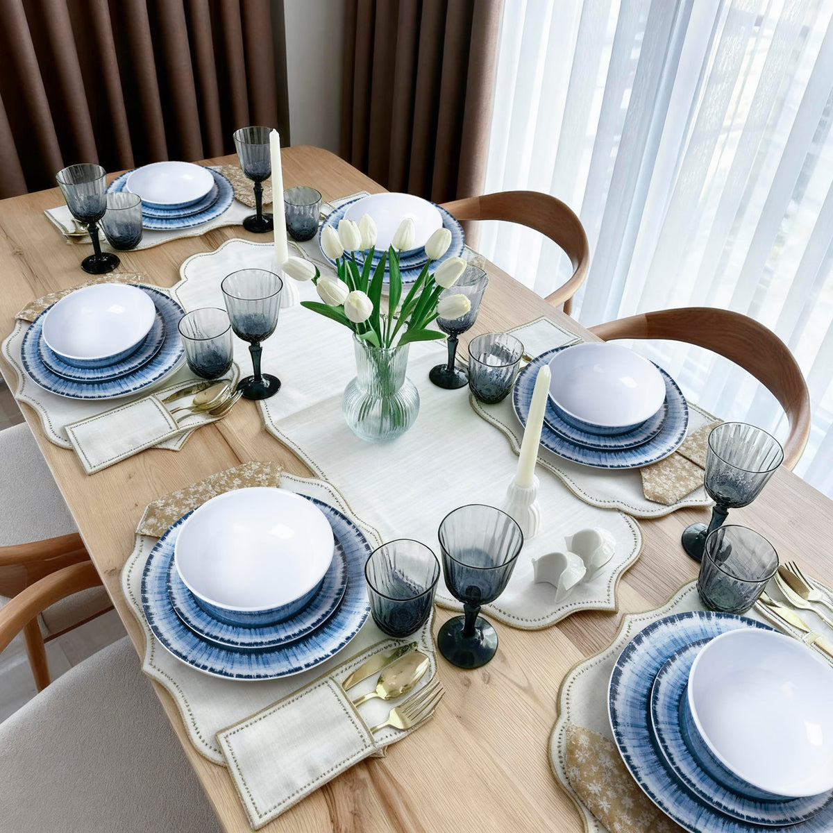 AELS Melamine Dinnerware Set of 18 Pcs Dinner Dishes Set, Lightweight Unbreakable for Indoor and Outdoor Use, BPA Free, Dishwasher Safe, Light Blue