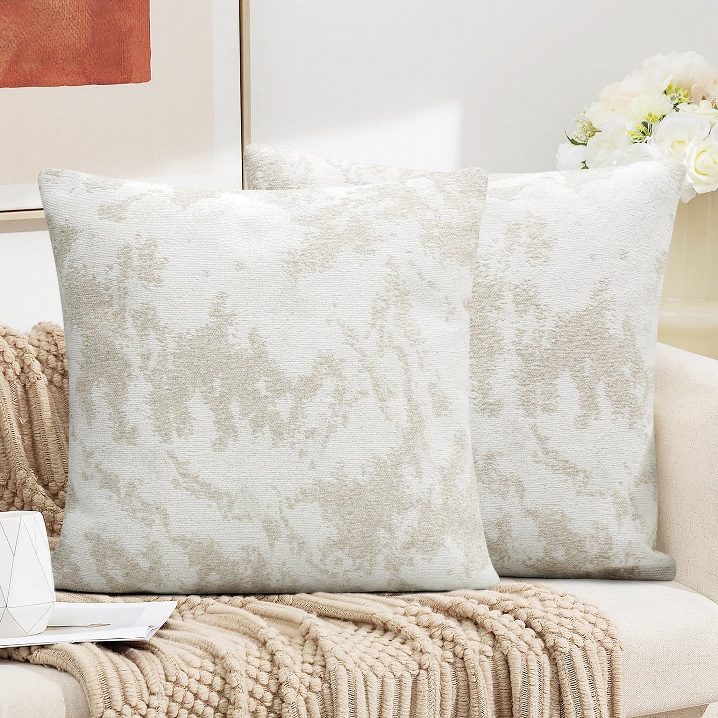 AELS Decorative Throw Pillow Covers 18x18, Set of 2, Abstract Jacquard Textured Pillow Case, Modern Cushion Case for Bed Couch Sofa, Ombre Gray (Covers Only)