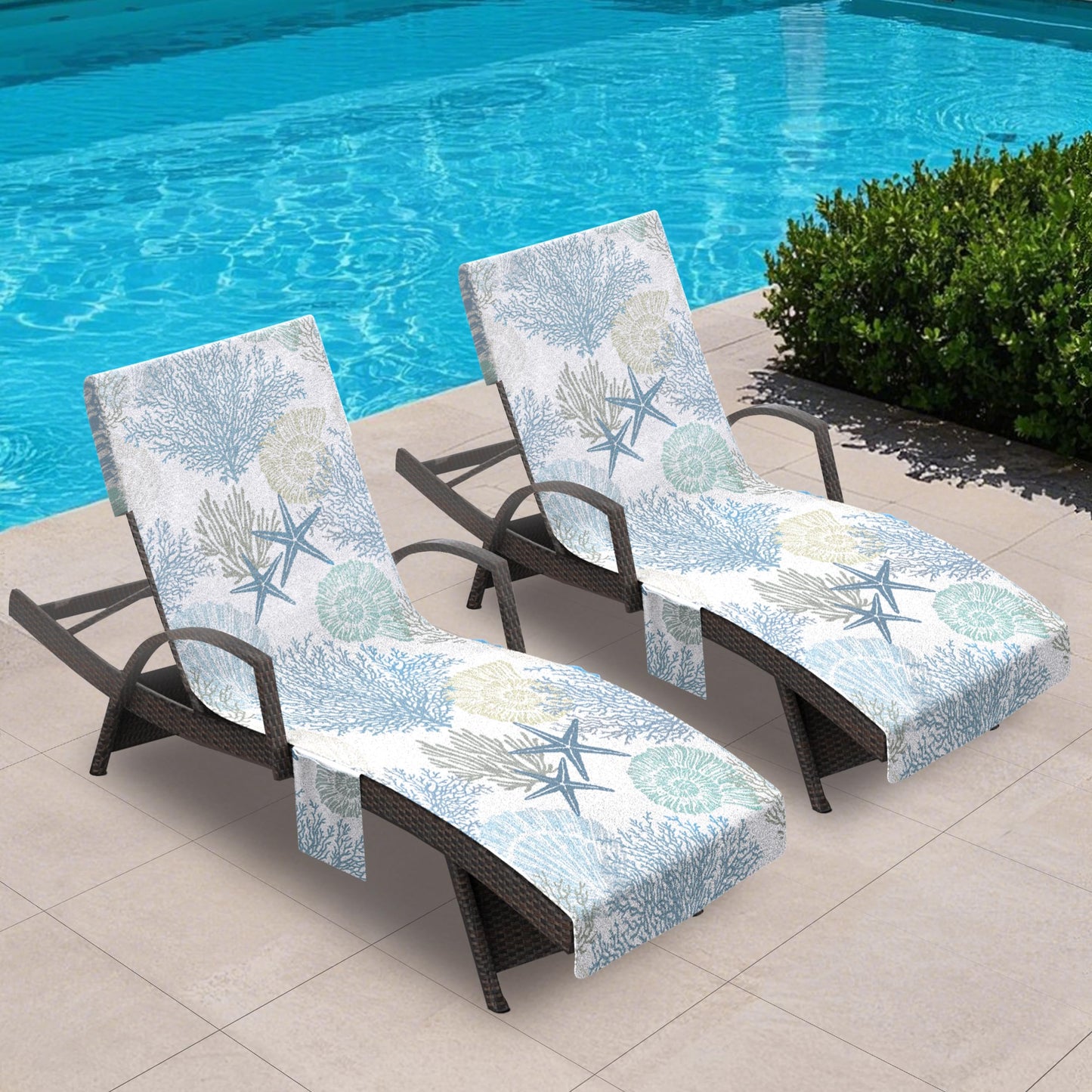 Lounge Chair Towel Cover, Pack of 2 - Microfiber Beach Towels with Pockets, Fits Outdoor Garden Beach Hotel Pool Chairs, Non-Slip & Portable Design, 85" X 30", Ombre Blue Stripes
