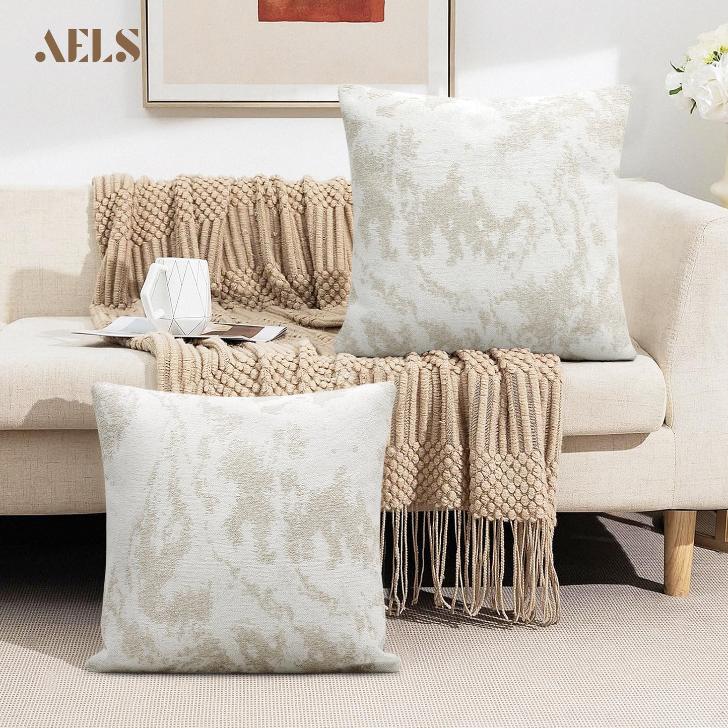 AELS Decorative Throw Pillow Covers 18x18, Set of 2, Abstract Jacquard Textured Pillow Case, Modern Cushion Case for Bed Couch Sofa, Ombre Gray (Covers Only)