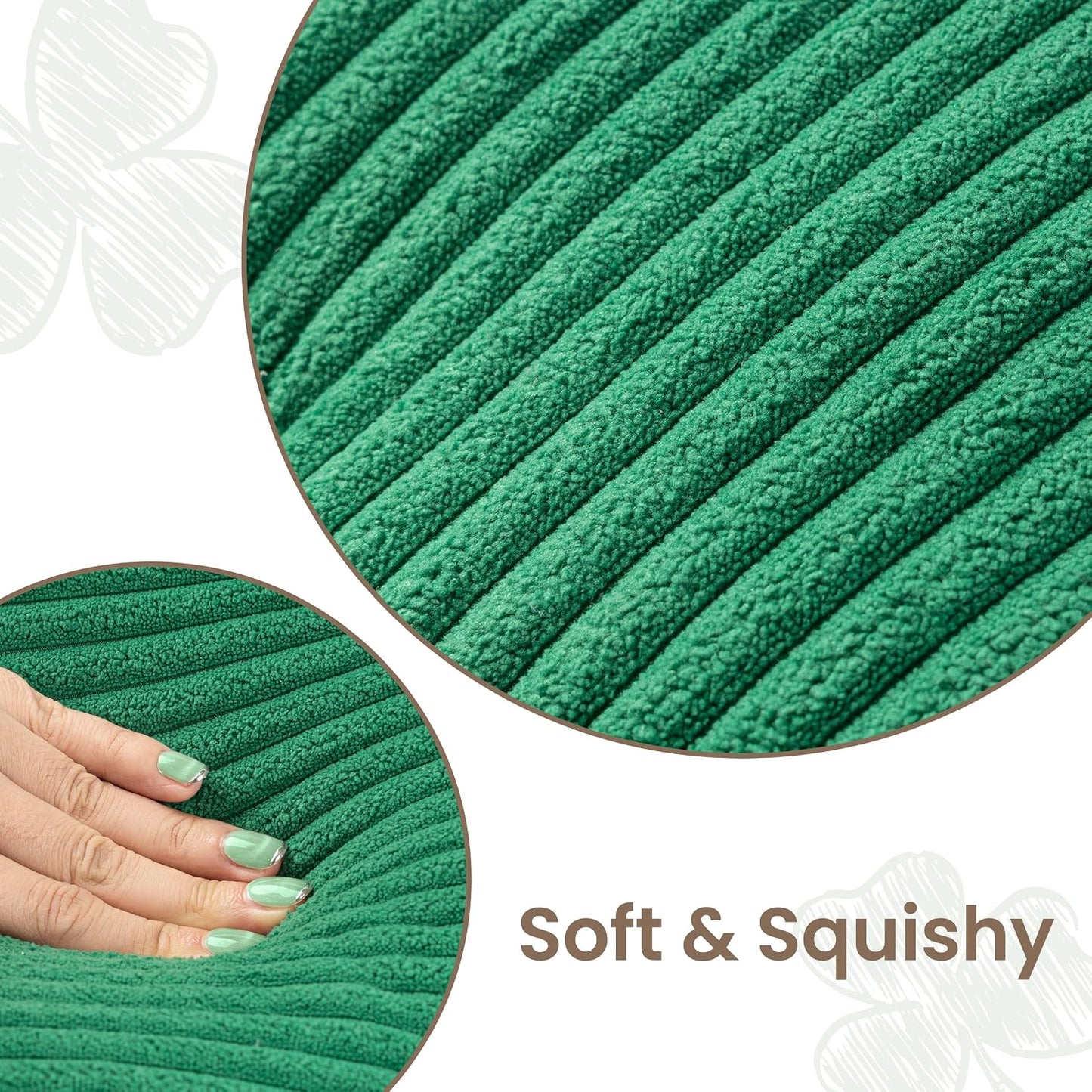 AELS Shamrock Pillow, St. Patrick's Day Decorative Throw Pillow, 15.7" Corduroy Striped Cute Cushion for Living Room & Bedroom, Perfect for Holiday Home Decor, Irish Green