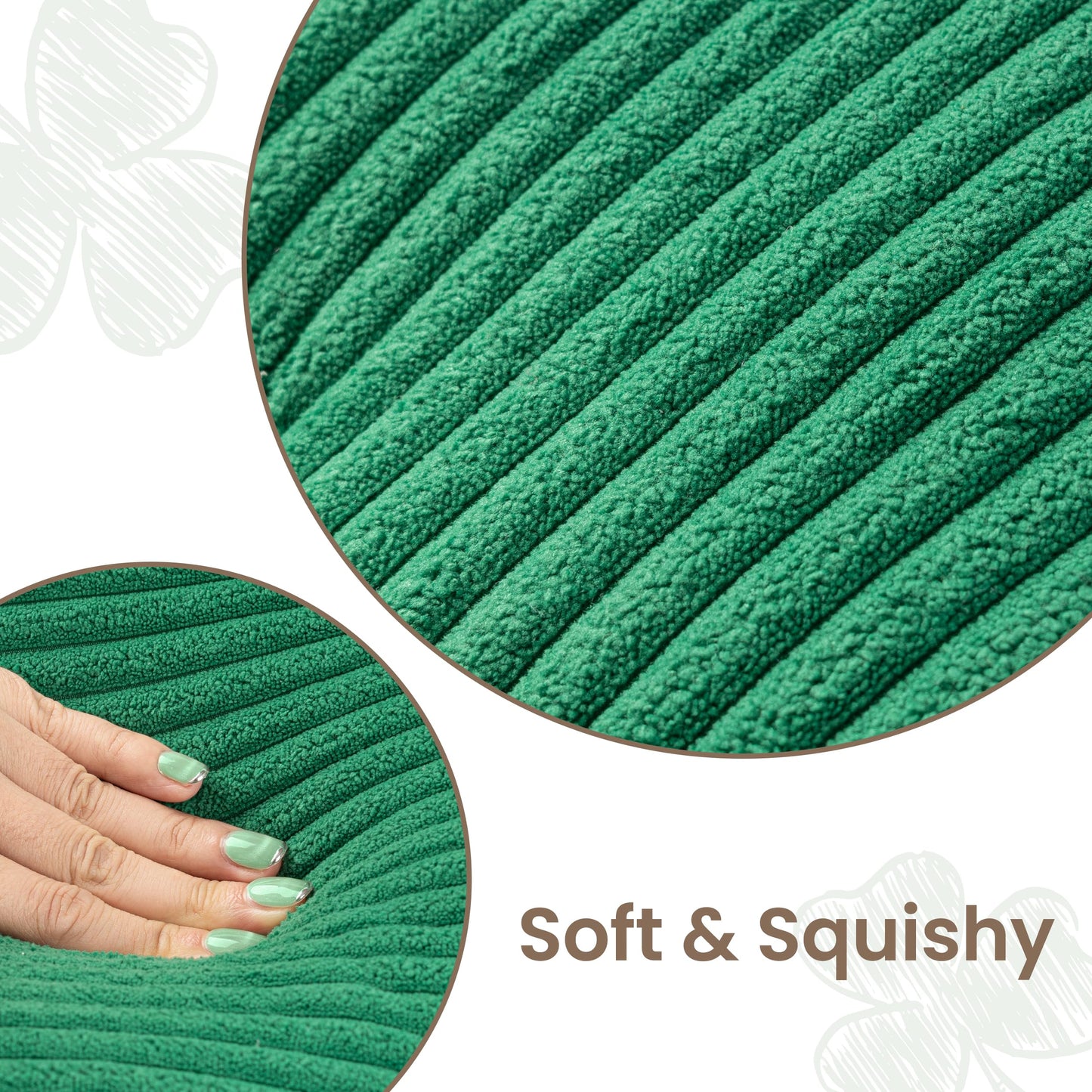 AELS Shamrock Pillow, St. Patrick's Day Decorative Throw Pillow, 15.7" Corduroy Striped Cute Cushion for Living Room & Bedroom, Perfect for Holiday Home Decor, Irish Green