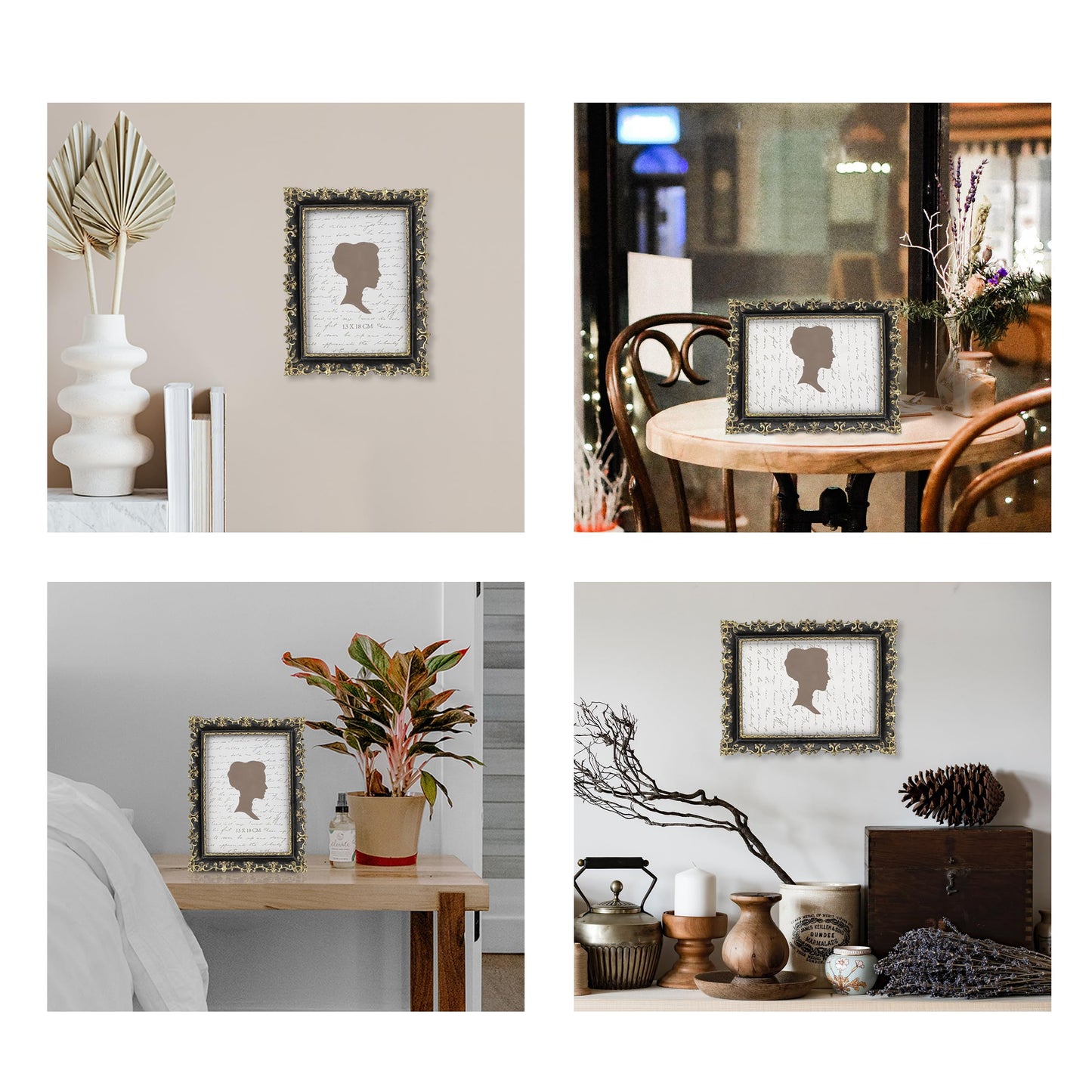 AELS 4x6 Inch Vintage Picture Frame, Elegant Antique Photo Frames with Glass Front, Photo Display, Tabletop Wall Hanging, Gift Ideas, Vine Pattern, Silver & Light Blue