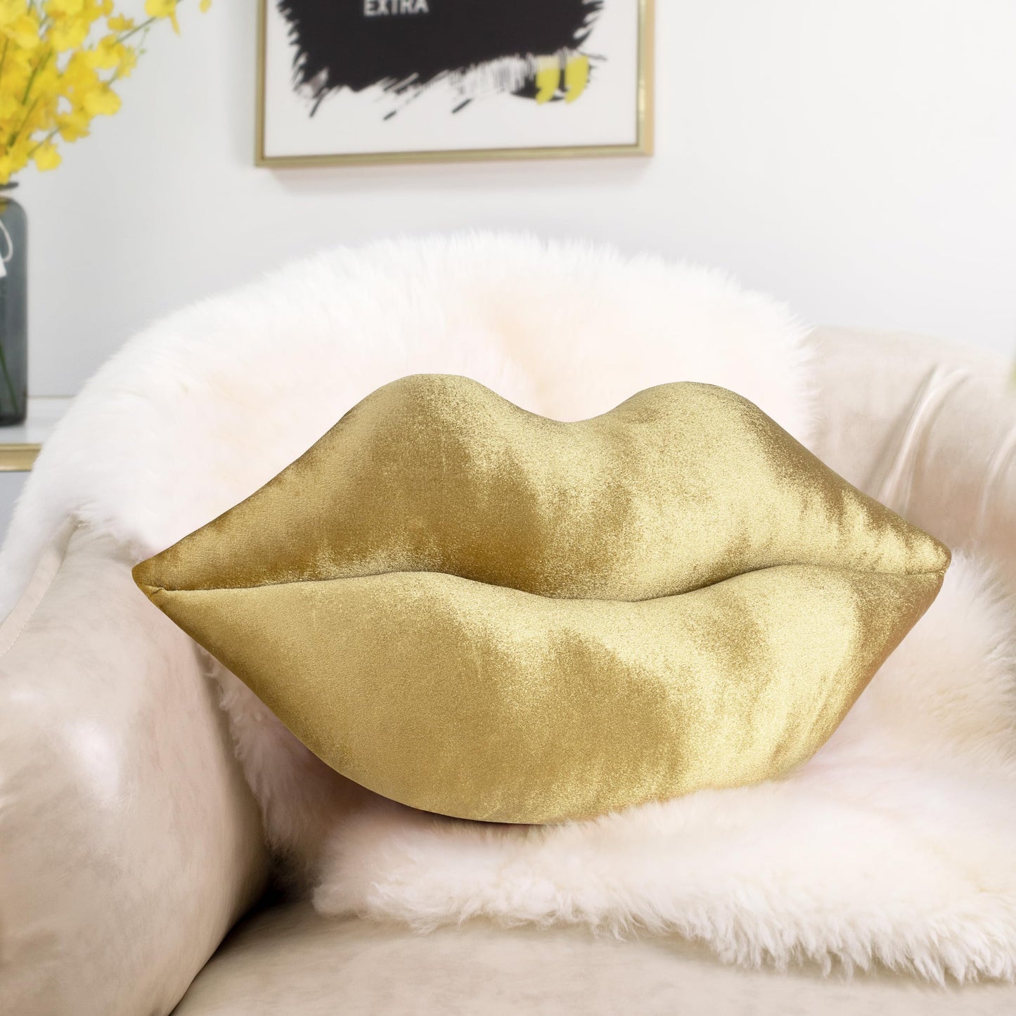 AELS 3D Large Lips Throw Pillows, Soft Decorative Love Pillows, Velvet Cute Pillow, 24 x 12 inches for Couch, Sofa, Bed, Living Room, Bedroom, Red