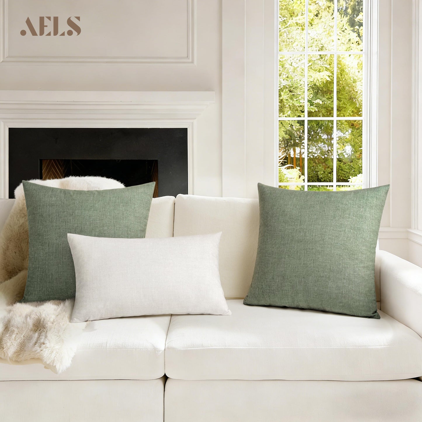 AELS Decorative Throw Pillow Covers 16x16, Set of 2, Soft Textured Look Printed Pillow Case, Modern Farmhouse Cushion Case for Bed Couch Sofa, Light Olive Green (Covers Only)