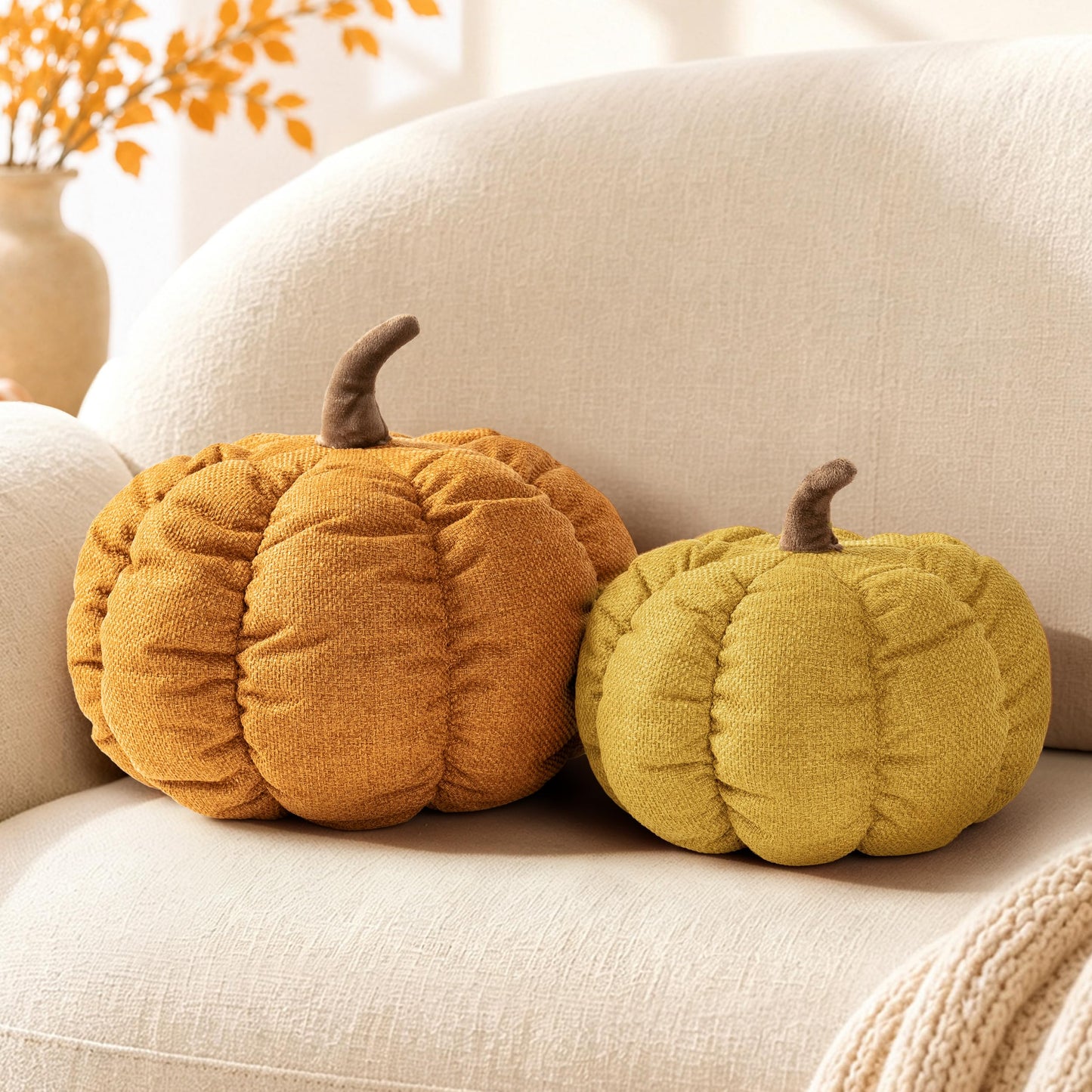 AELS Pumpkin Throw Pillow, 14" Burnt Orange Textured Fall Decorative Pillow | for Couch Sofa Bed Living Room Home Decor, Farmhouse 3D Fall Halloween Thanksgiving Decorative Accent Pillows